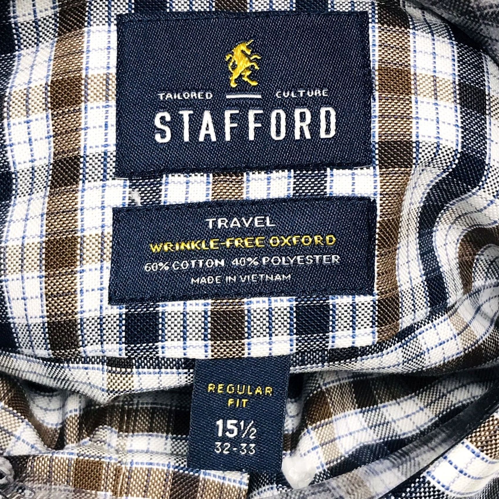 Stafford Stafford Men Dress Shirt Plaid Travel Wrinkle-Free Oxford Button Down Long Sleeve M Multicolor Size US L / EU 52-54 / 3 - 3 Thumbnail