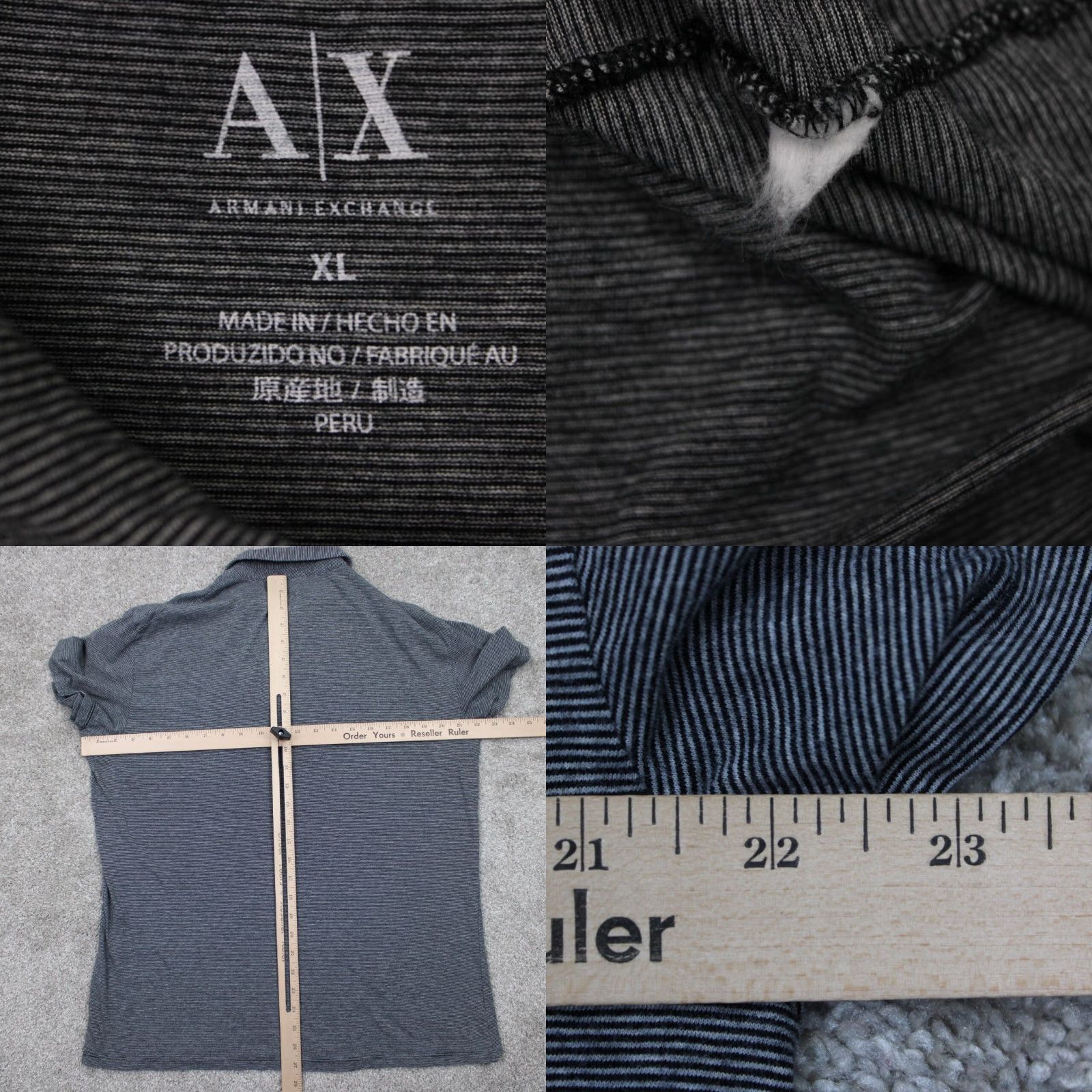 Armani Exchange Armani Exchange A/X Polo Shirt Mens XL Gray/Black Striped Short Sleeve Pullover Size US XL / EU 56 / 4 - 8 Thumbnail