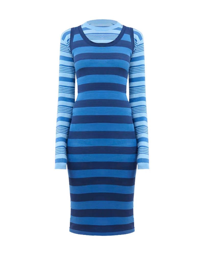Marni o1f1d3z0326 Striped Overlap Dress in Blue Size S / US 4 / IT 40 - 1 Thumbnail