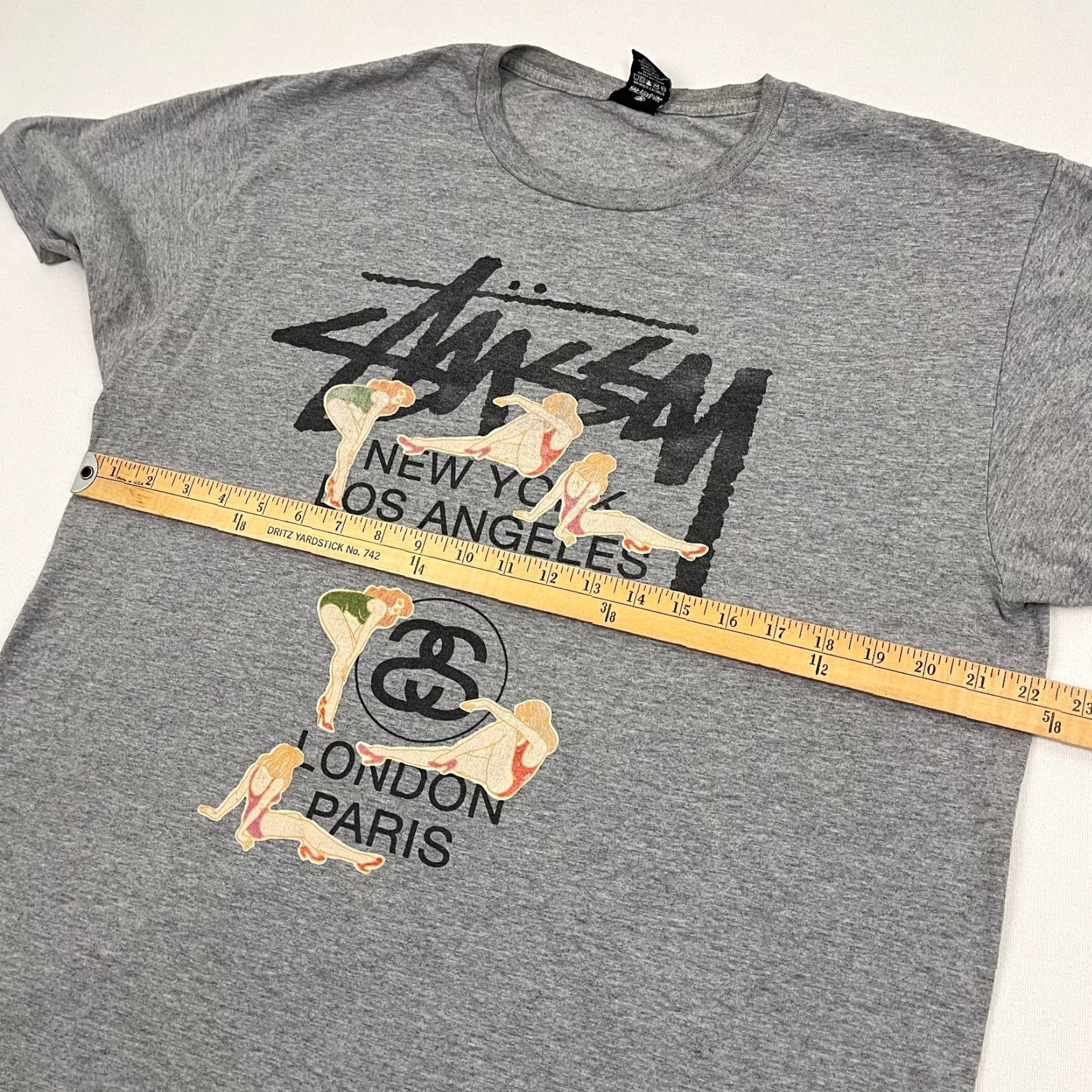Vintage Stussy Shirt Mens L Gray World Tour Worldwide Pin Up Girls Graphic Streetwear T Shirt" Size US L / EU 52-54 / 3 - 6 Thumbnail