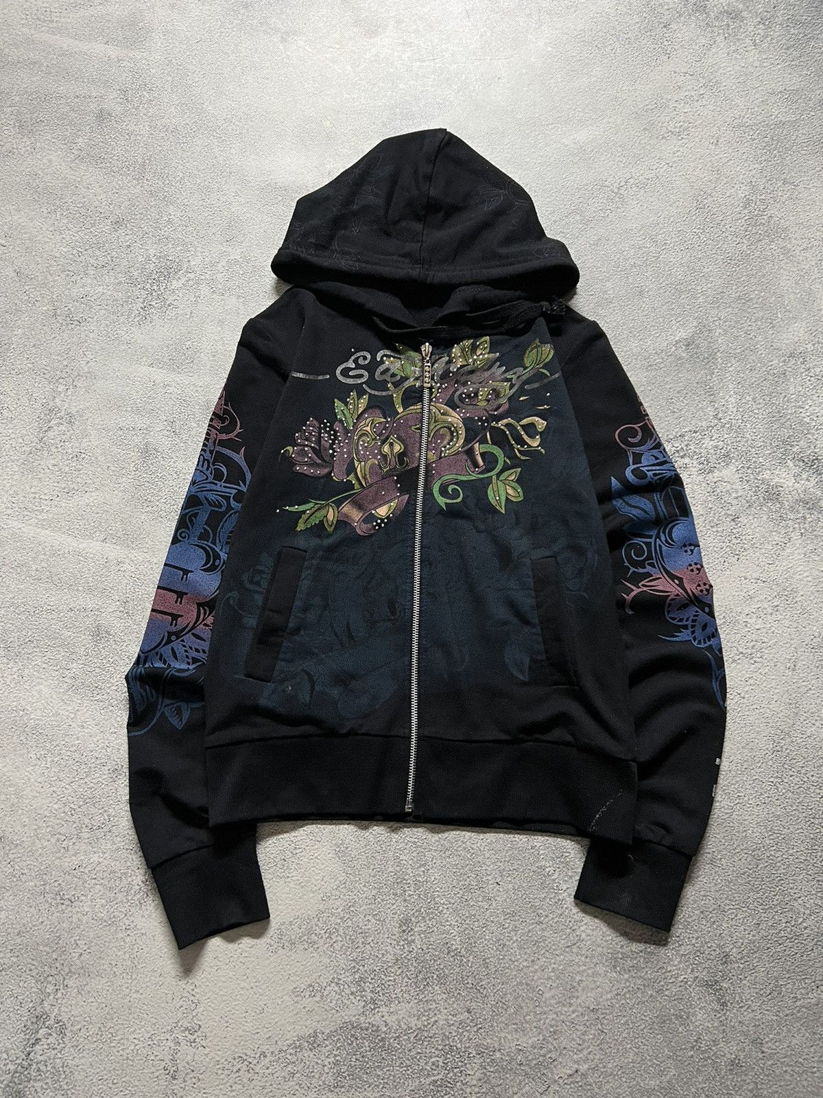 Vintage Y2k Ed Hardy ❤️‍🩹 All Over Print Zip Rare Hoodie 00’s