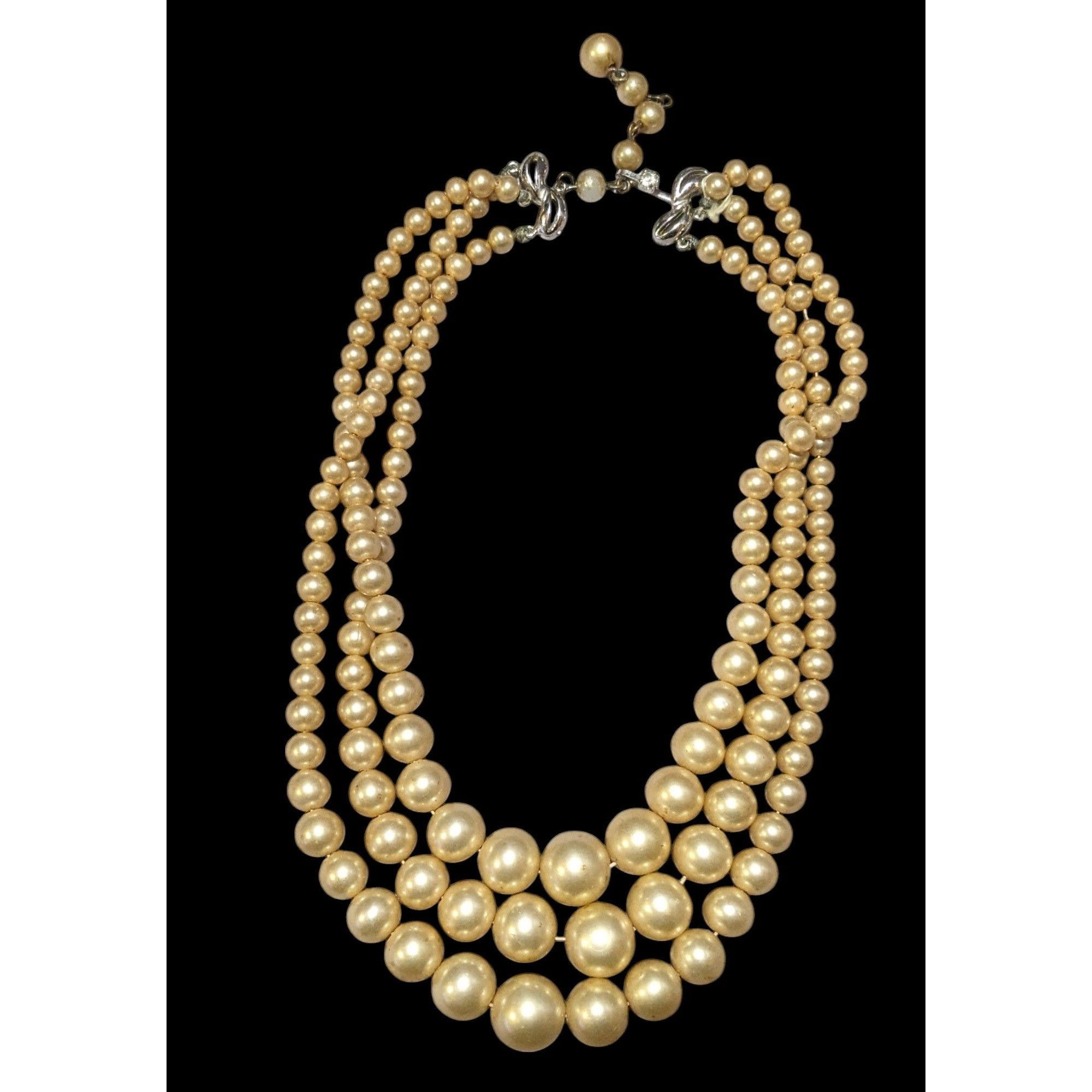 Other Vintage Marvella Triple Layer Gold Tone Faux Pearl Necklace Size ONE SIZE - 1 Thumbnail