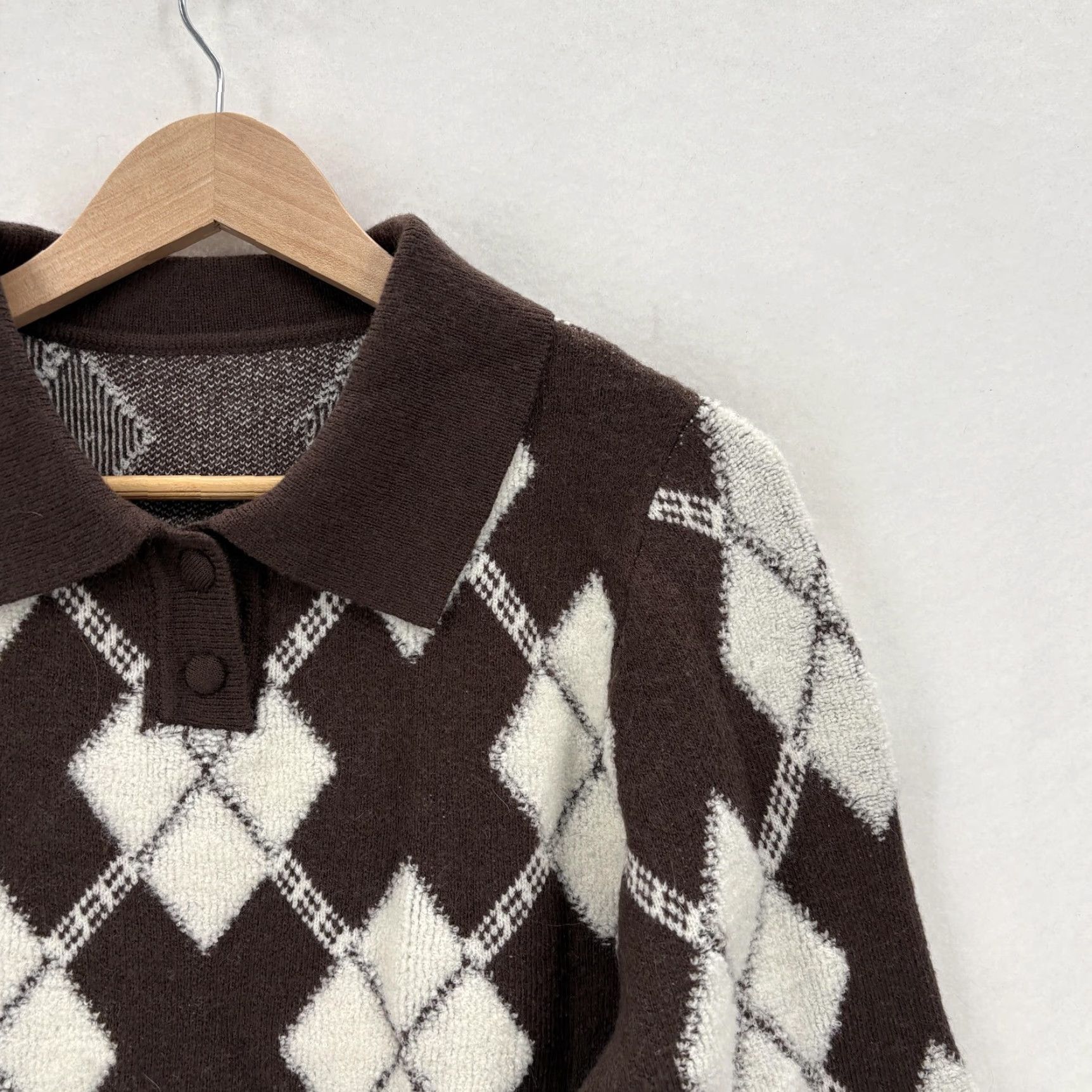 Vintage COMMENSE Sweater Womens Medium Brown Argyle Collared Knit Pullover Preppy Size M / US 6-8 / IT 42-44 - 2 Thumbnail