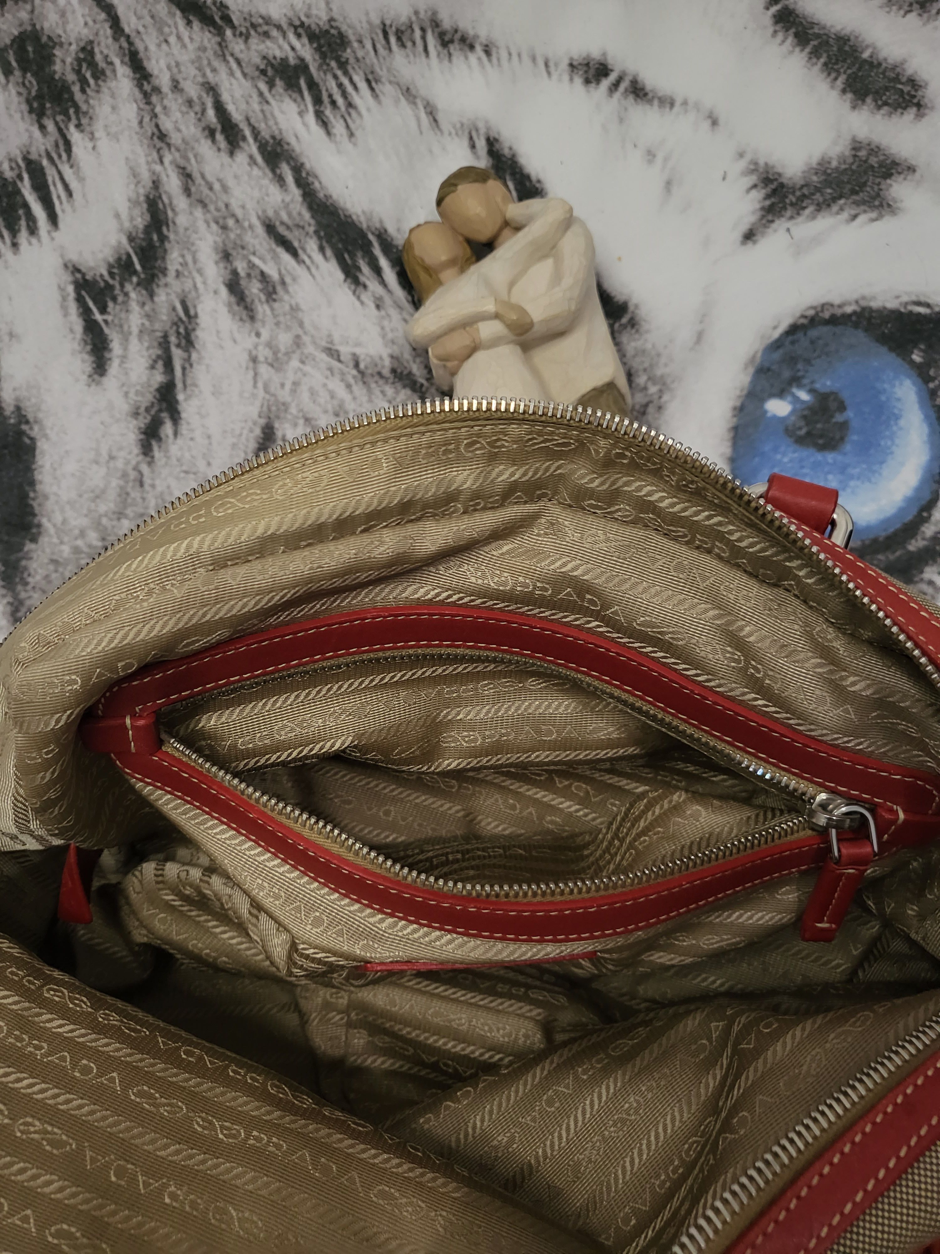 Prada Vintage Prada Canapa Jacquard Bag with Red Leather Inserts Size ONE SIZE - 6 Thumbnail