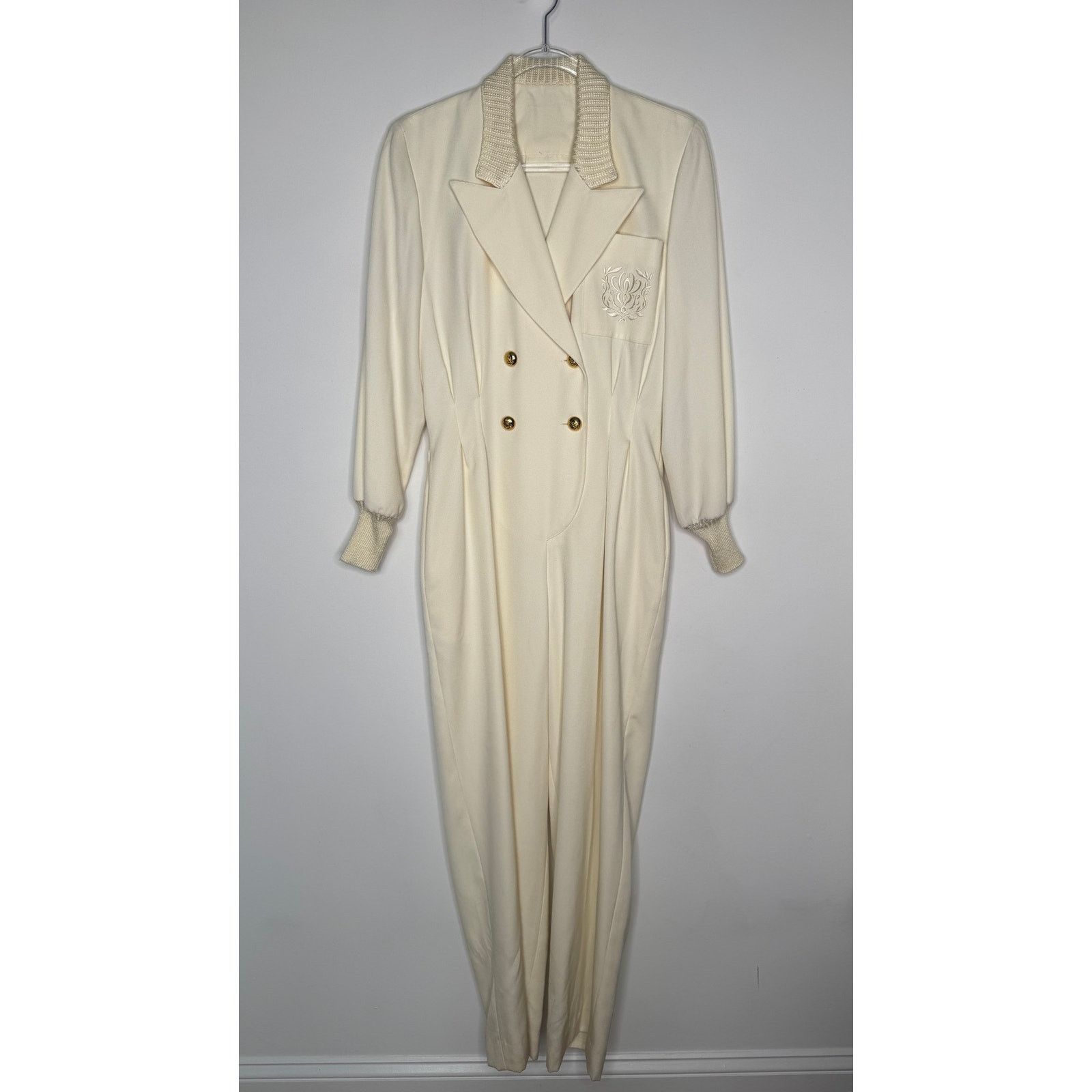 Vintage 1980s Ivory Crest Tuxedo Jumpsuit Gold Button Power Suit S Size 28" / US 6 / IT 42 - 16 Thumbnail