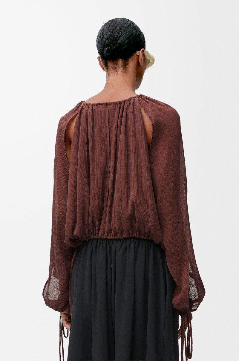 Loewe o1in1g0426 Blouse in Cotton And Silk in Coffee Size M / US 6-8 / IT 42-44 - 4 Thumbnail