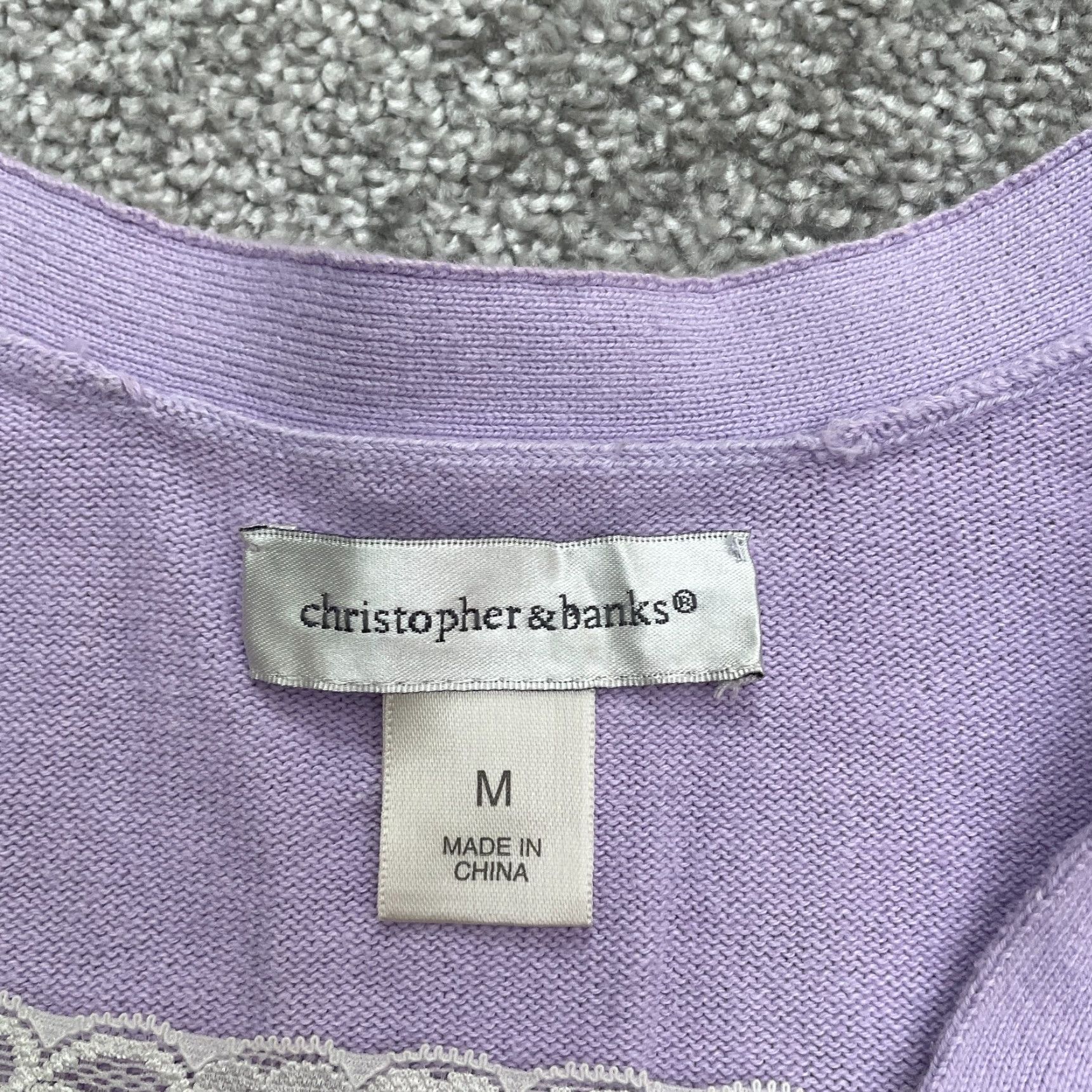 Vintage Christopher & Banks Cardigan Sweater Womens Medium Purple Knit Casual Lace Solid 100% Cotton - Fall Spring - Regular Size M Womens Size M / US 6-8 / IT 42-44 - 7 Thumbnail