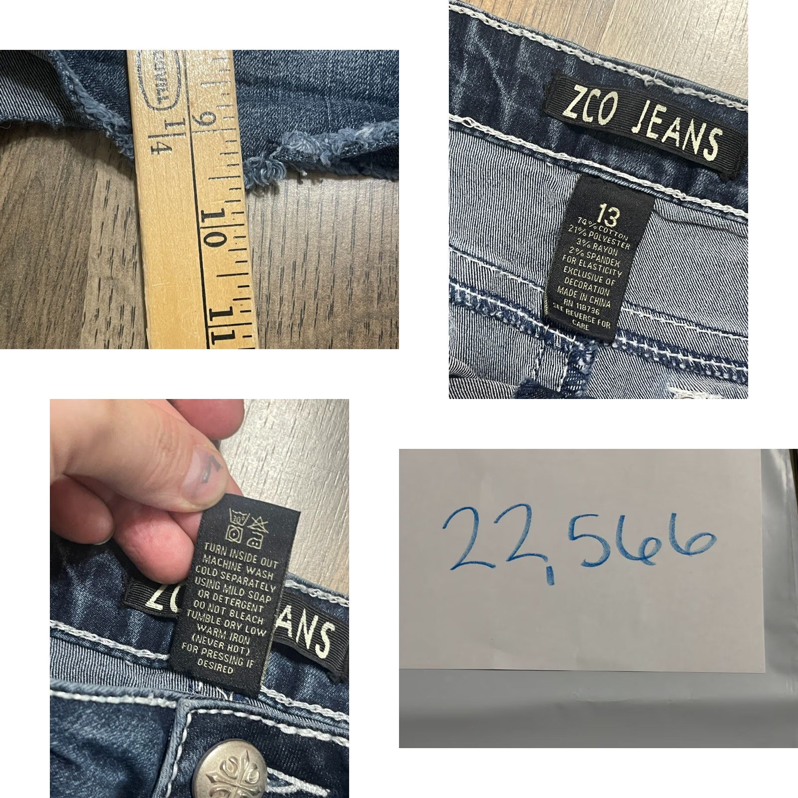 Vintage Zco Jeans Shorts, Women's Size 13, Denim, Blue, Cut-Off Pockets, 9 in Inseam, Regular Fit, Juniors, Flat Front, Button, Solid, Vintage No Size 34" / US 12 / IT 48 - 8 Thumbnail