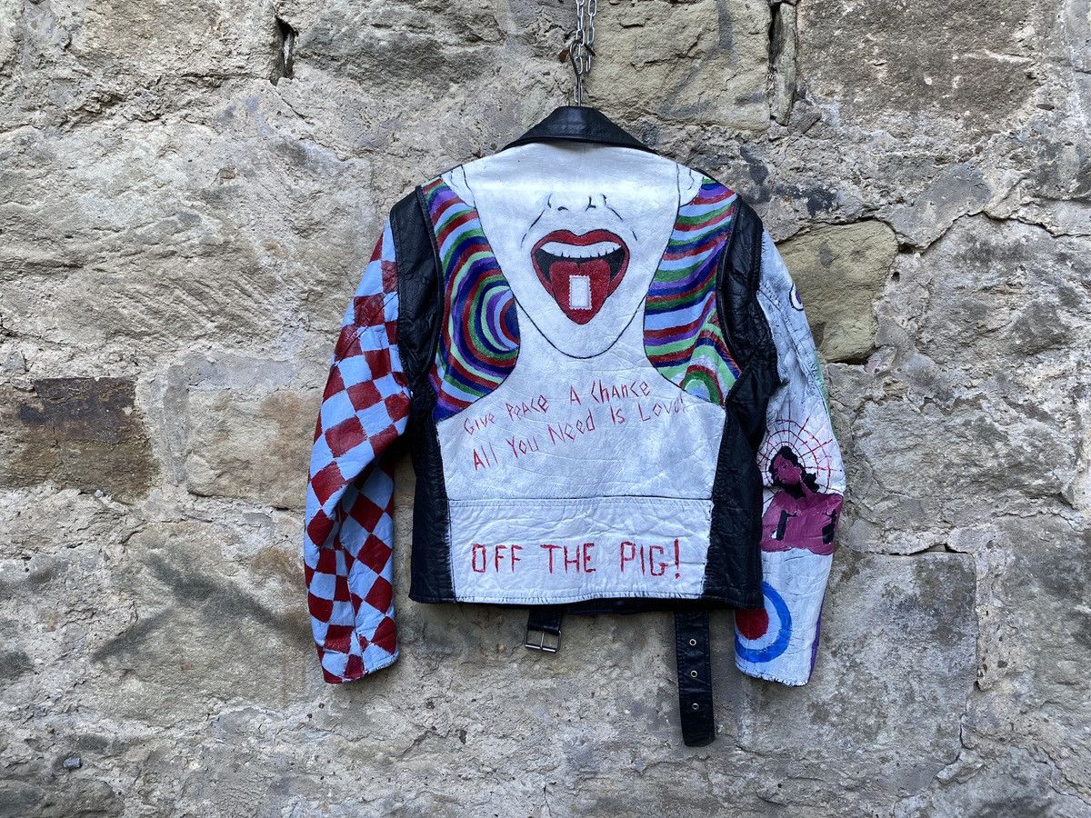 Vintage Rare (60s Hippie style) Hand Painted Leather Biker Jacket Size US M / EU 48-50 / 2 - 2 Thumbnail