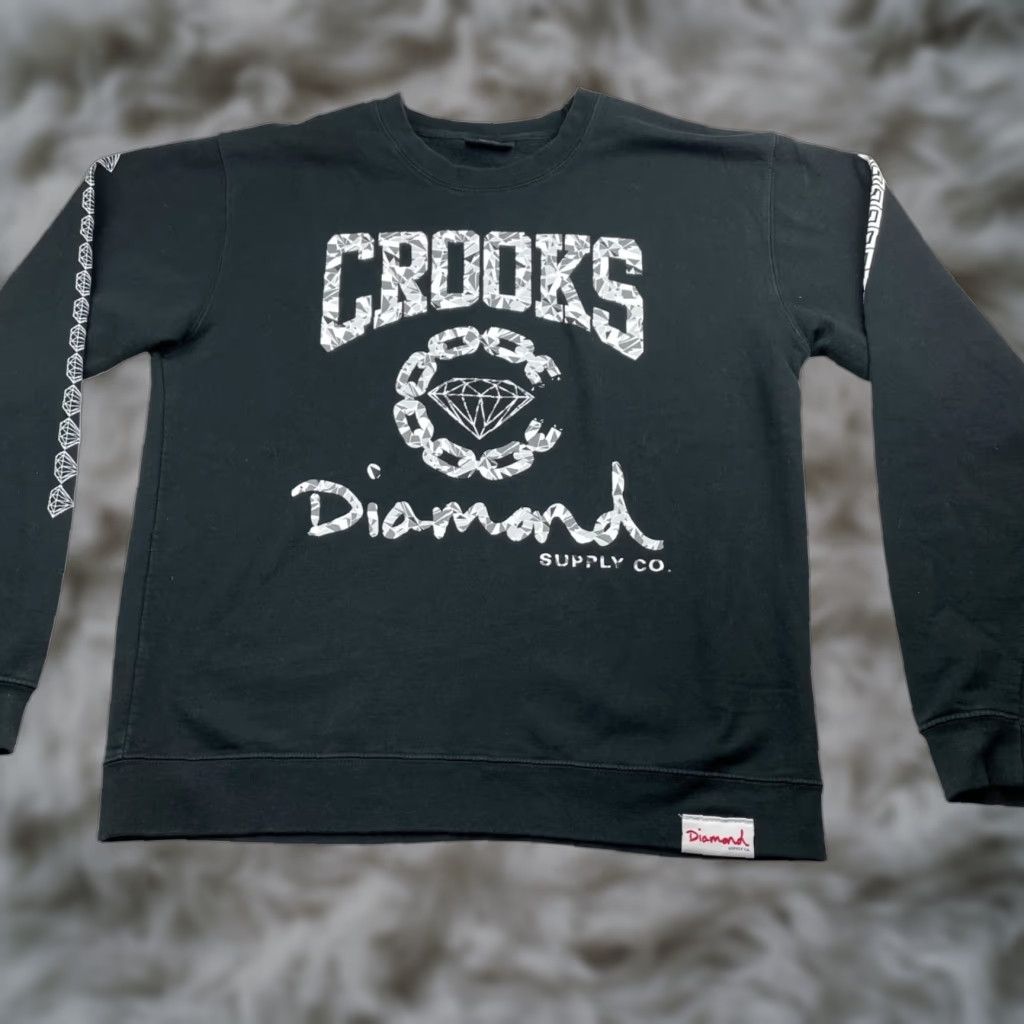Diamond Supply Co. Diamond Supply x Crooks & Castles Sweatshirt Men's Large Black Pullover Size US L / EU 52-54 / 3 - 1 Thumbnail