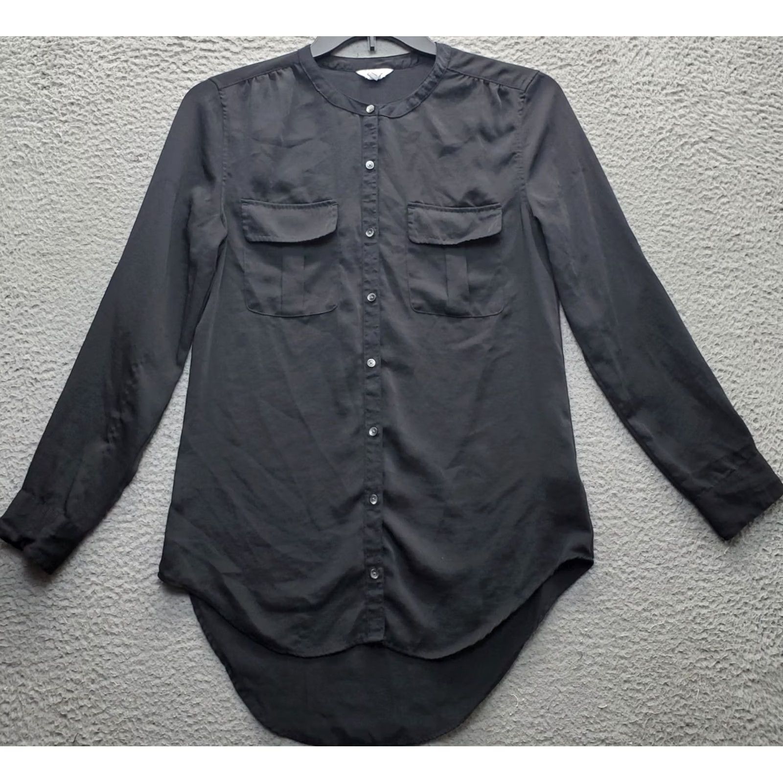 Calvin Klein Calvin Klein Shirt Womens Size S/P Black Long Sleeve Button Front High Low Shirt Top Women Size S / US 4 / IT 40 - 2 Thumbnail