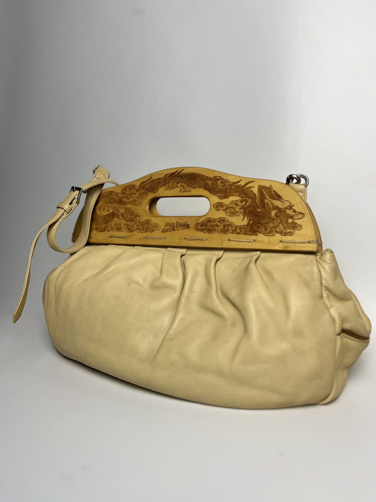 Jean Paul Gaultier 2000’s Jean Paul Gaultier Dragon Engraved Wood Frame Handbag Size ONE SIZE - 2 Thumbnail