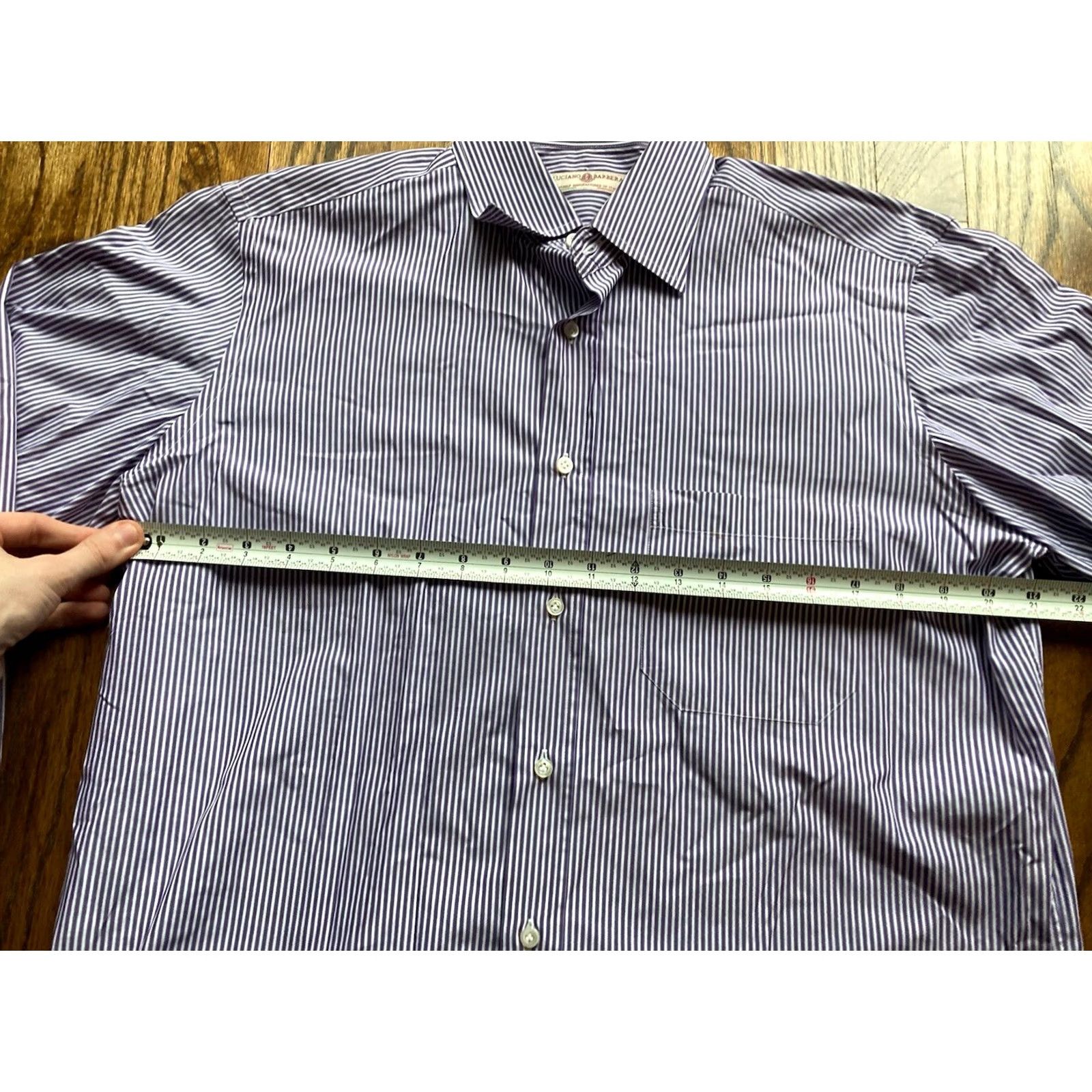 Vintage LUCIANO BARBERA Mens Large Striped Dress Shirt Purple Made In Italy Cotton Size 42R - 5 Thumbnail