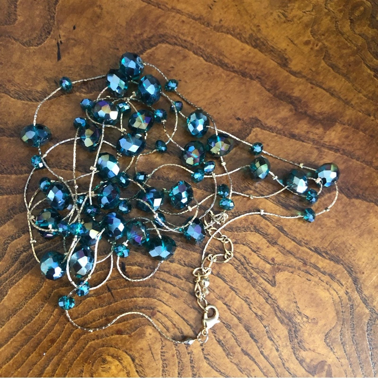 Vintage Vintage 90s peacock blue faceted glass crystal necklace Size ONE SIZE - 7 Thumbnail
