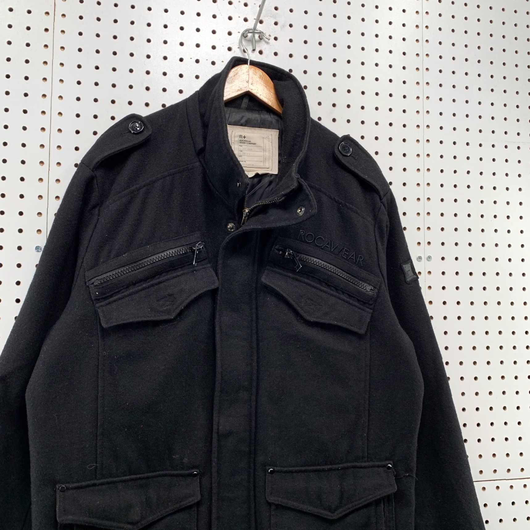 Rocawear VINTAGE Rocawear Wool Military Bomber Jacket Men XL Black Hip Hop 24x33 Size US XL / EU 56 / 4 - 6 Thumbnail