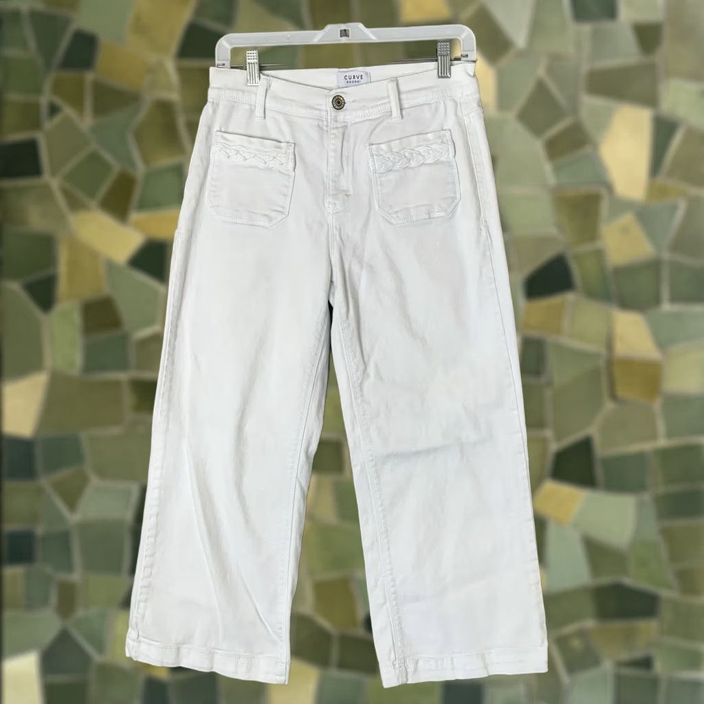 Vintage Curve Appeal Jeans Womens 8 White High Rise Wide Leg Crop Y2K Minimalist Size 30" / US 8 / IT 44 - 1 Thumbnail