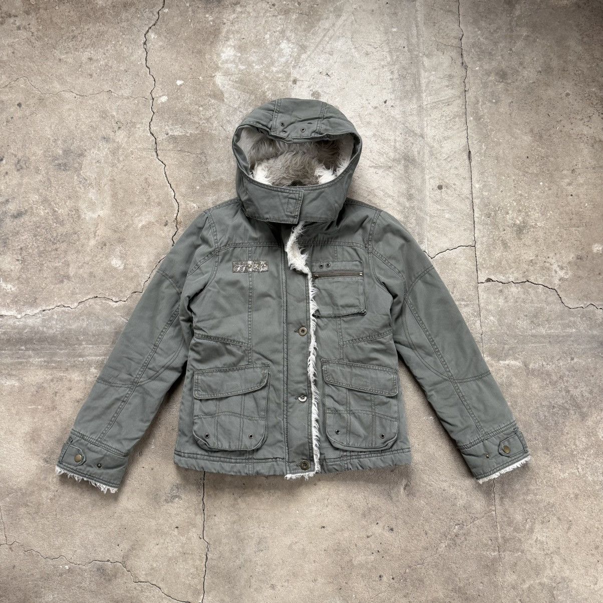 Le Grande Bleu (L.G.B.) Vintage Fishbone Khaki Green Jacket With Faux Fut Hood Size M / US 6-8 / IT 42-44 - 2 Thumbnail