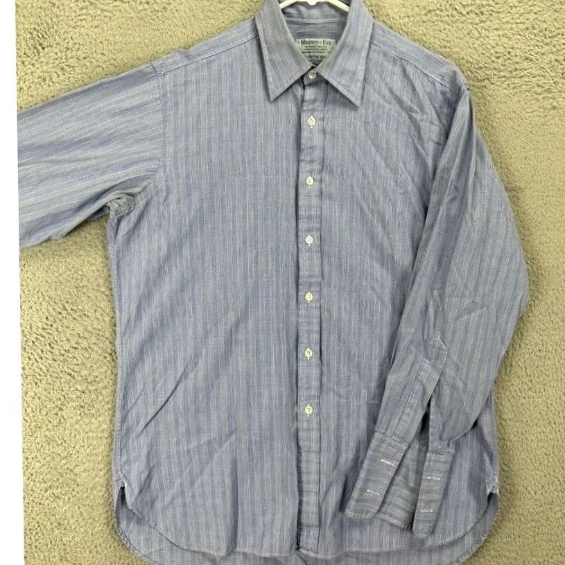 Vintage Hilditch & Key Dress Shirt Mens 15.5R Light Blue Plaid Long Sleeve Button Up Shirt Size 42R - 2 Thumbnail