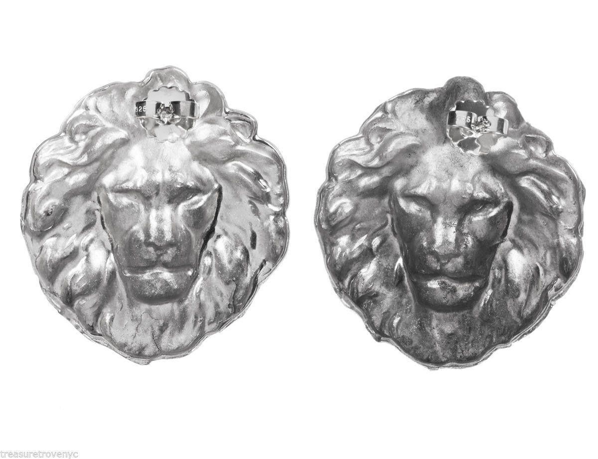 Designer Sterling Silver Plated Brass Royal Lion Earring Alberto Juan Size ONE SIZE - 3 Thumbnail