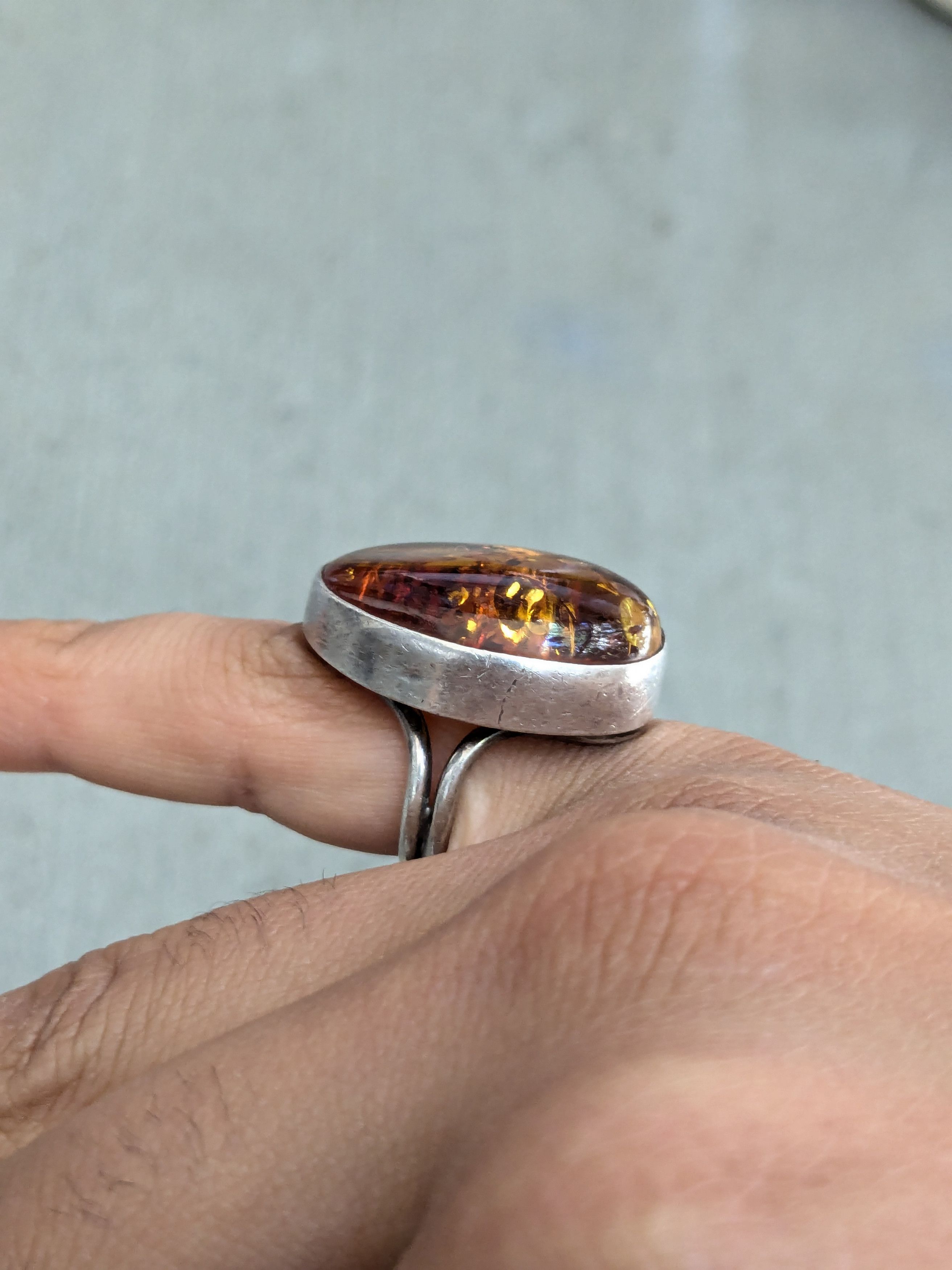 Vintage Vintage Sterling Silver Ring Orange Amber Oval Size ONE SIZE - 13 Thumbnail