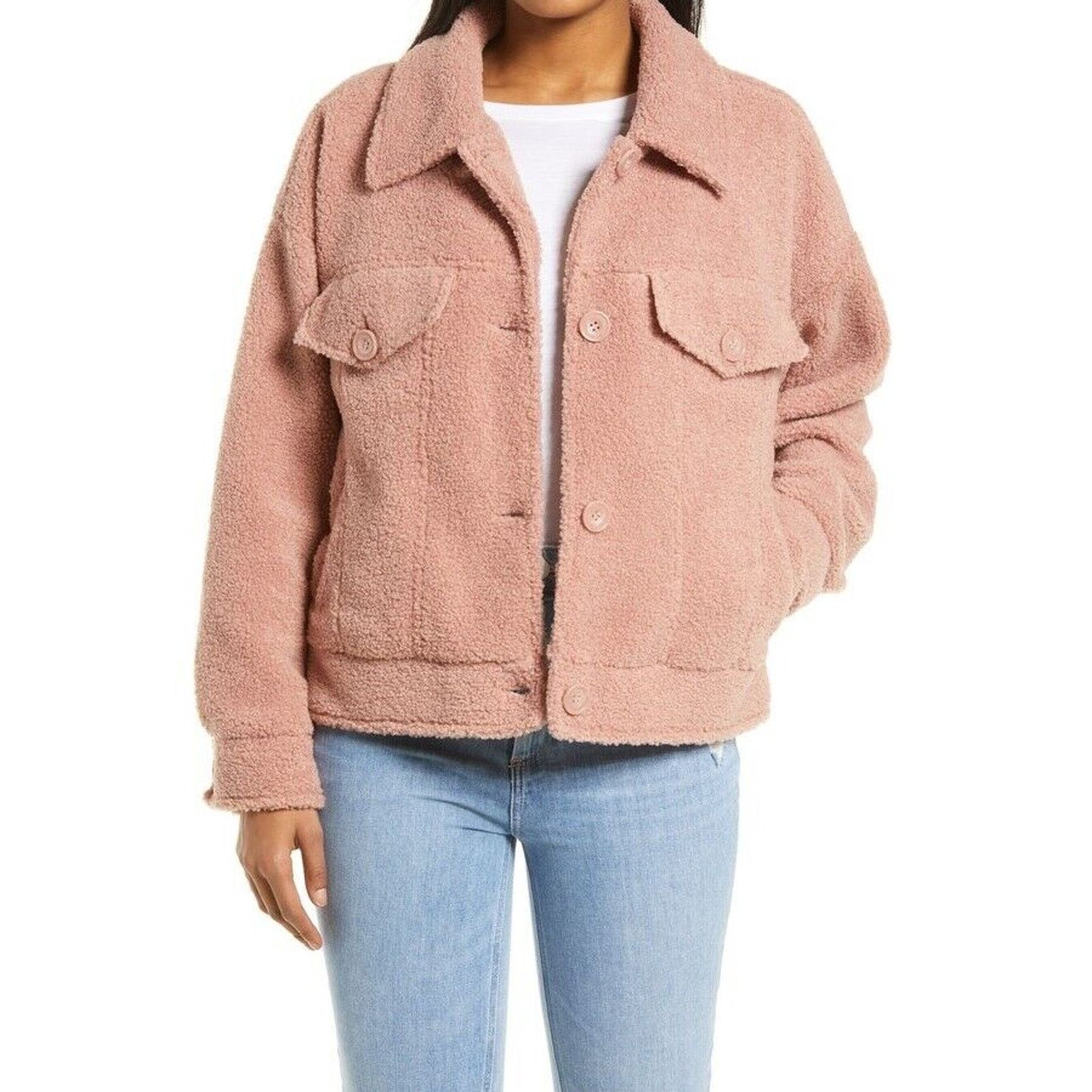 The Unbranded Brand NOIZE Women Pink Rose Teddy Oversize Trucker Jacket Size M Size M / US 6-8 / IT 42-44 - 1 Thumbnail