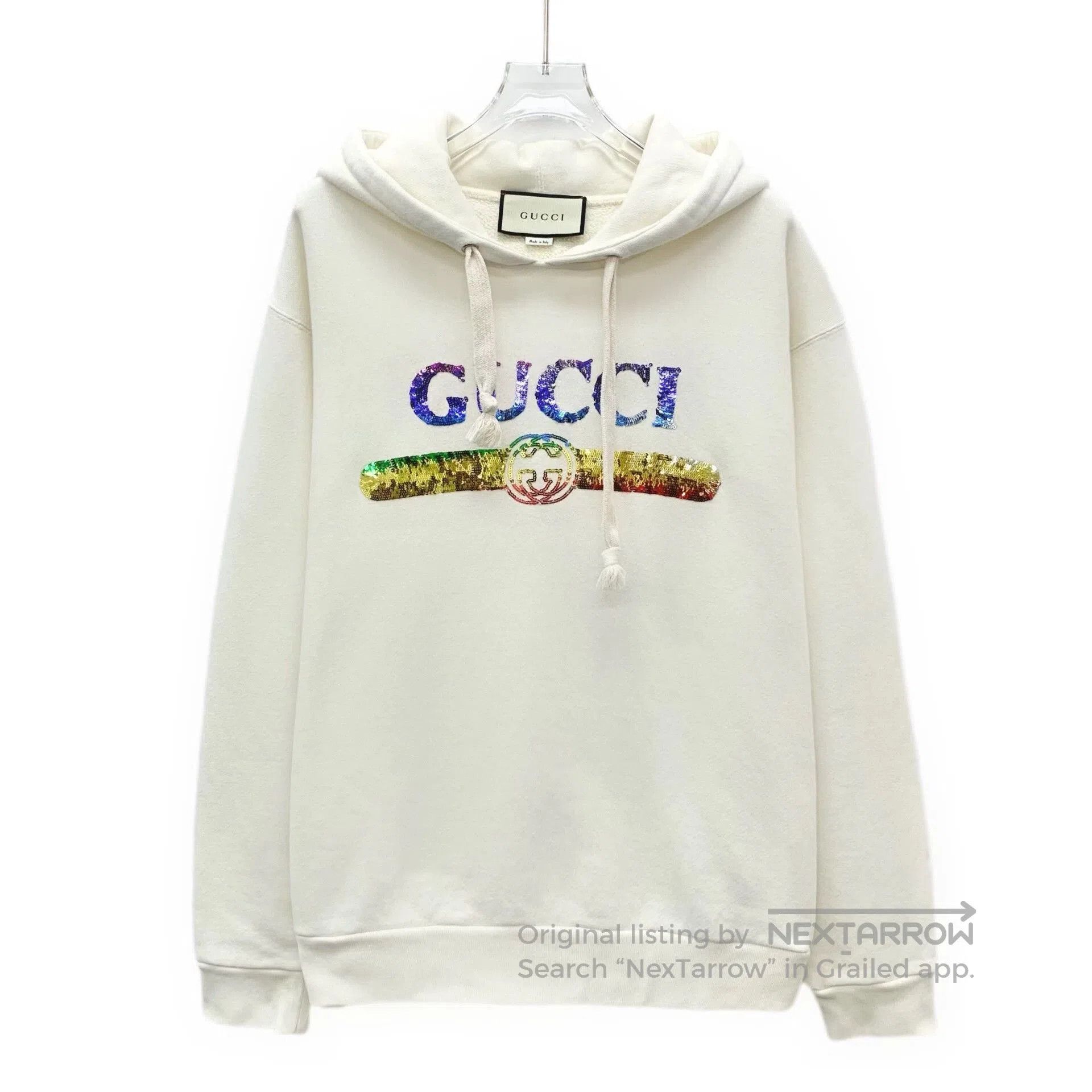 Gucci Gucci White Logo Sequin Hooded Sweatshirt. Size US S / EU 44-46 / 1 - 1 Thumbnail