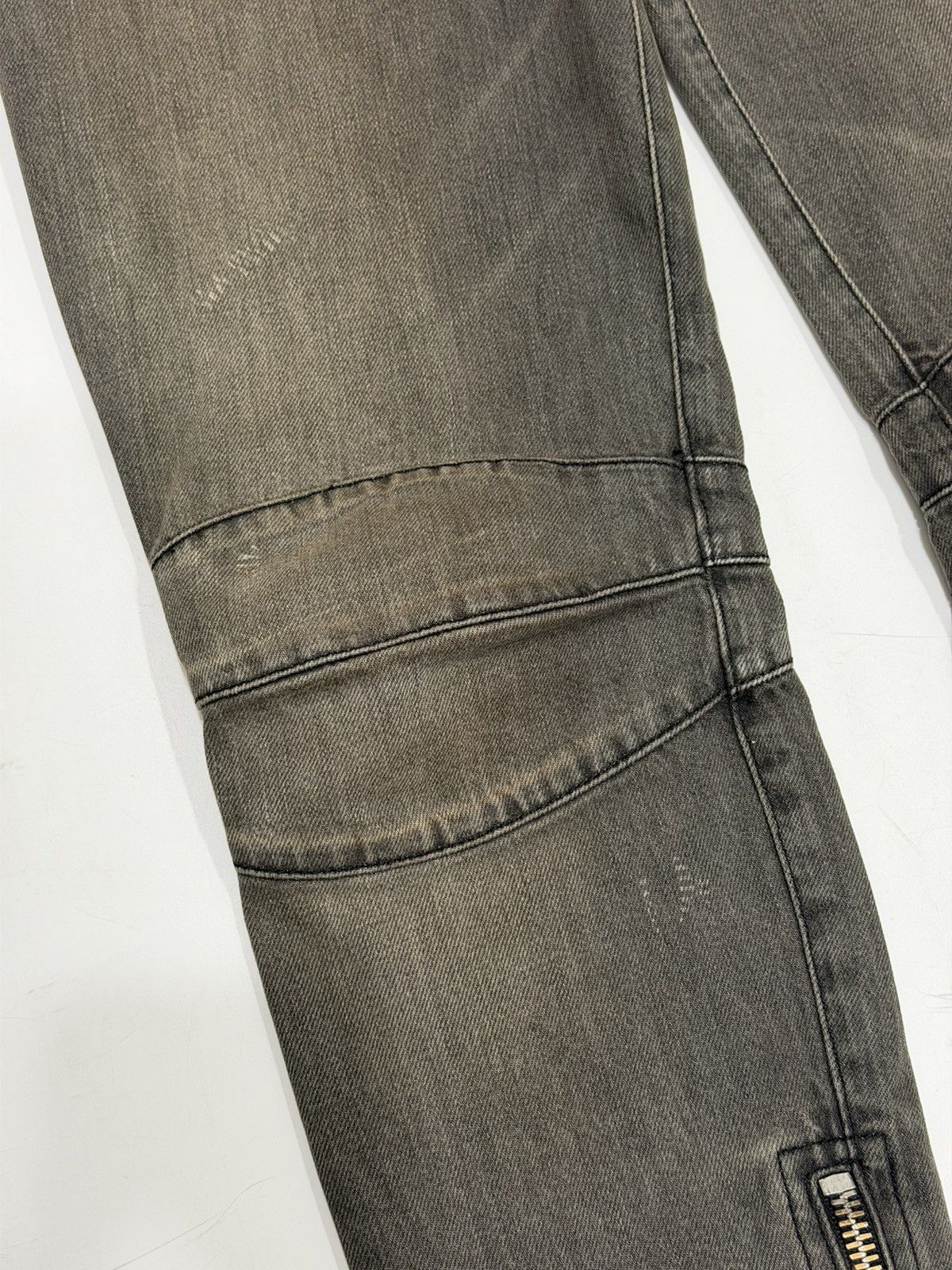 Balmain BALMAIN Decarnin SS 2010 Oil Stained Runway Biker Zip Jeans Size US 28 / EU 44 - 10 Thumbnail