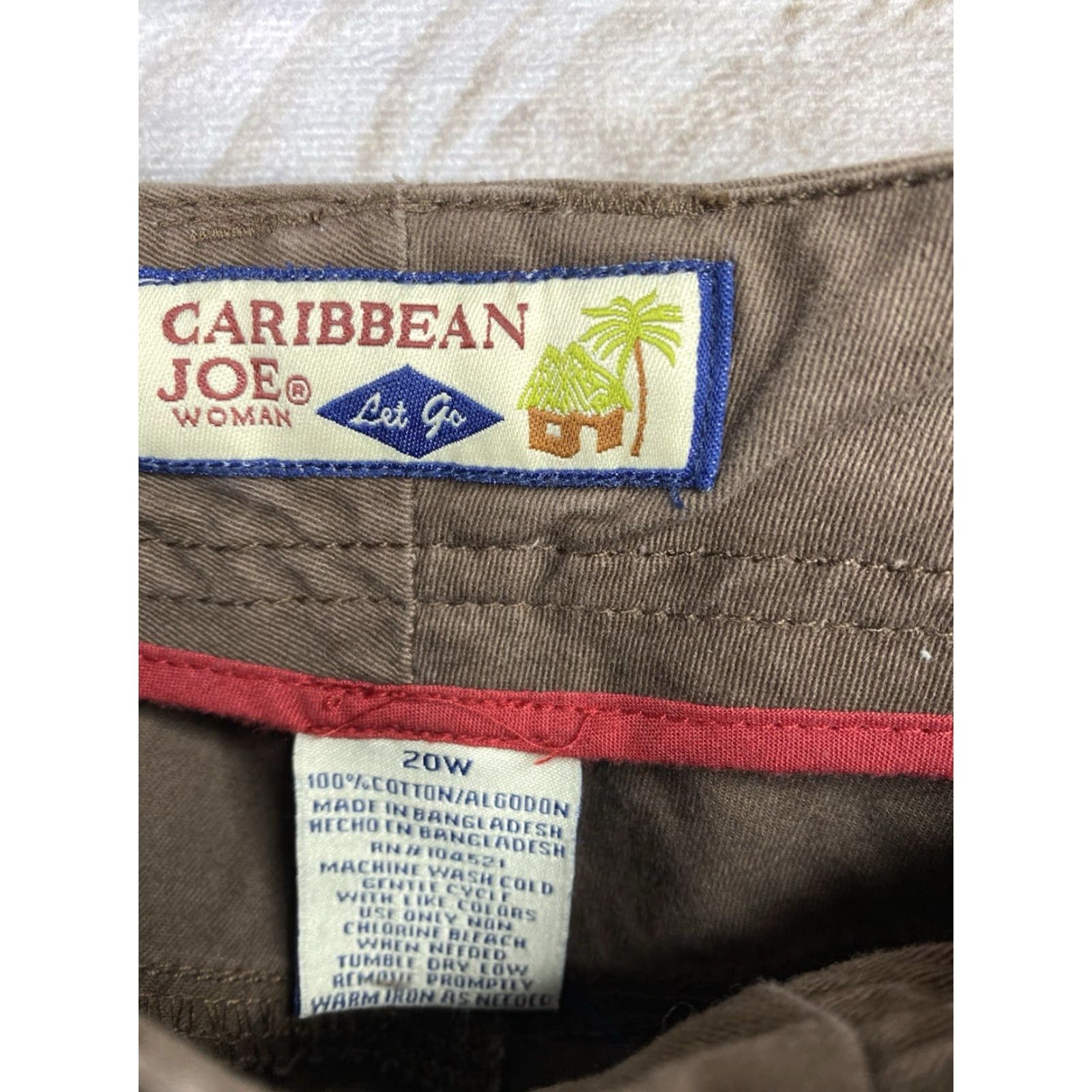 Vintage Caribbean Joe Cargo Pants Brown 20W Women 100% Cotton Plus Size Pockets Travel Casual NWT Size 42" / US 20 - 5 Thumbnail