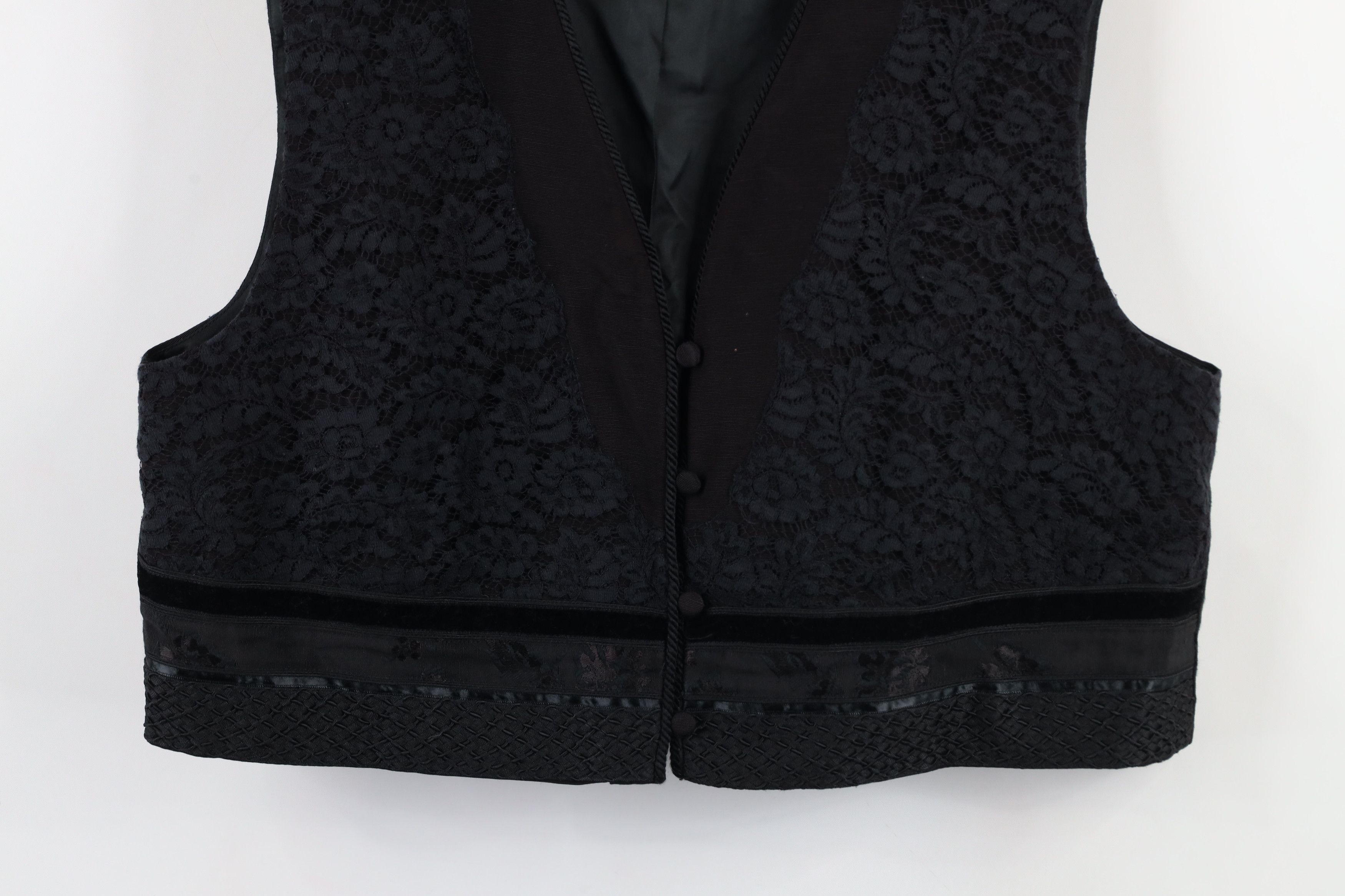 Vintage Vintage 90s Streetwear Lace Flower Suit Vest Jacket Black Size XXL / US 16-18 / IT 52-54 - 3 Thumbnail