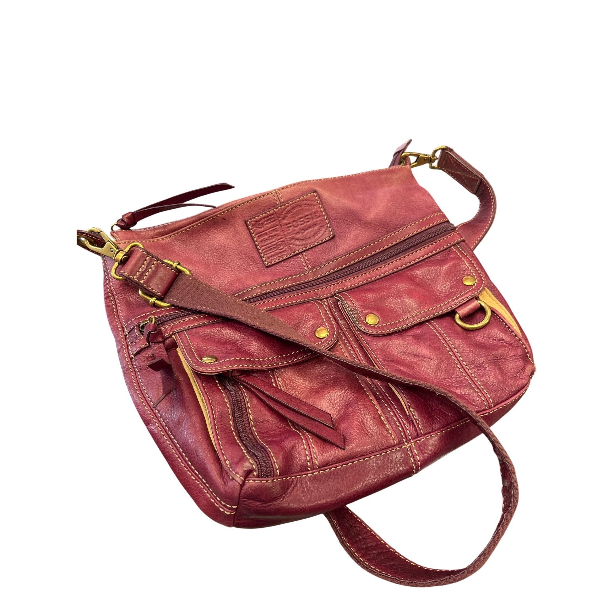 Fossil Fossil VTG wms red gold ware leather crossbody shoulder hand Size ONE SIZE - 22 Thumbnail