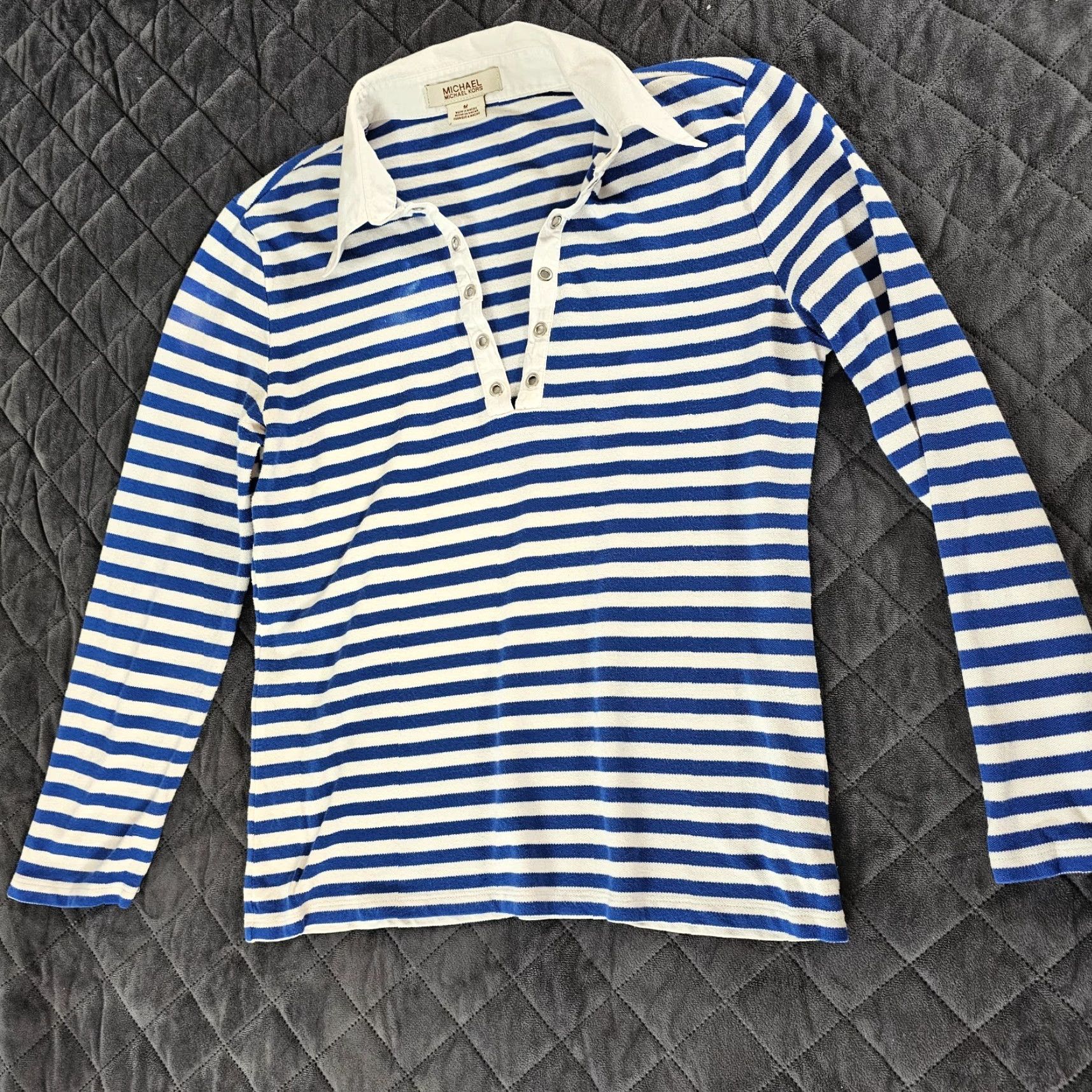 Michael Kors MICHAEL KORS Nautical Striped Long Sleeve Shirt Size M White Navy Casual Womens Size M / US 6-8 / IT 42-44 - 7 Thumbnail