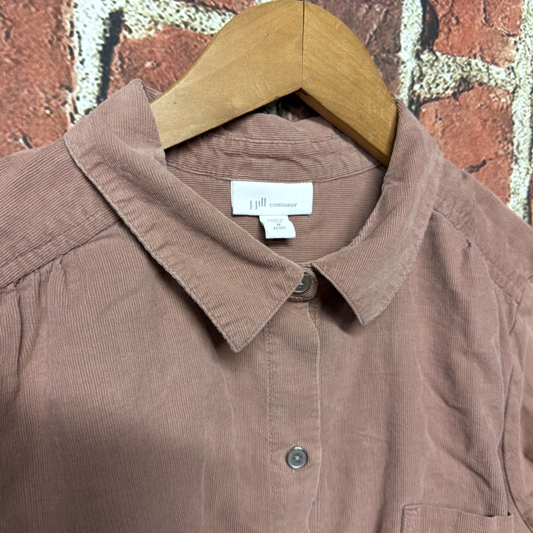 J. Jill J Jill Corduroy Blouse Women's Medium Petite Pink Long Sleeve Button Up Size M / US 6-8 / IT 42-44 - 2 Thumbnail