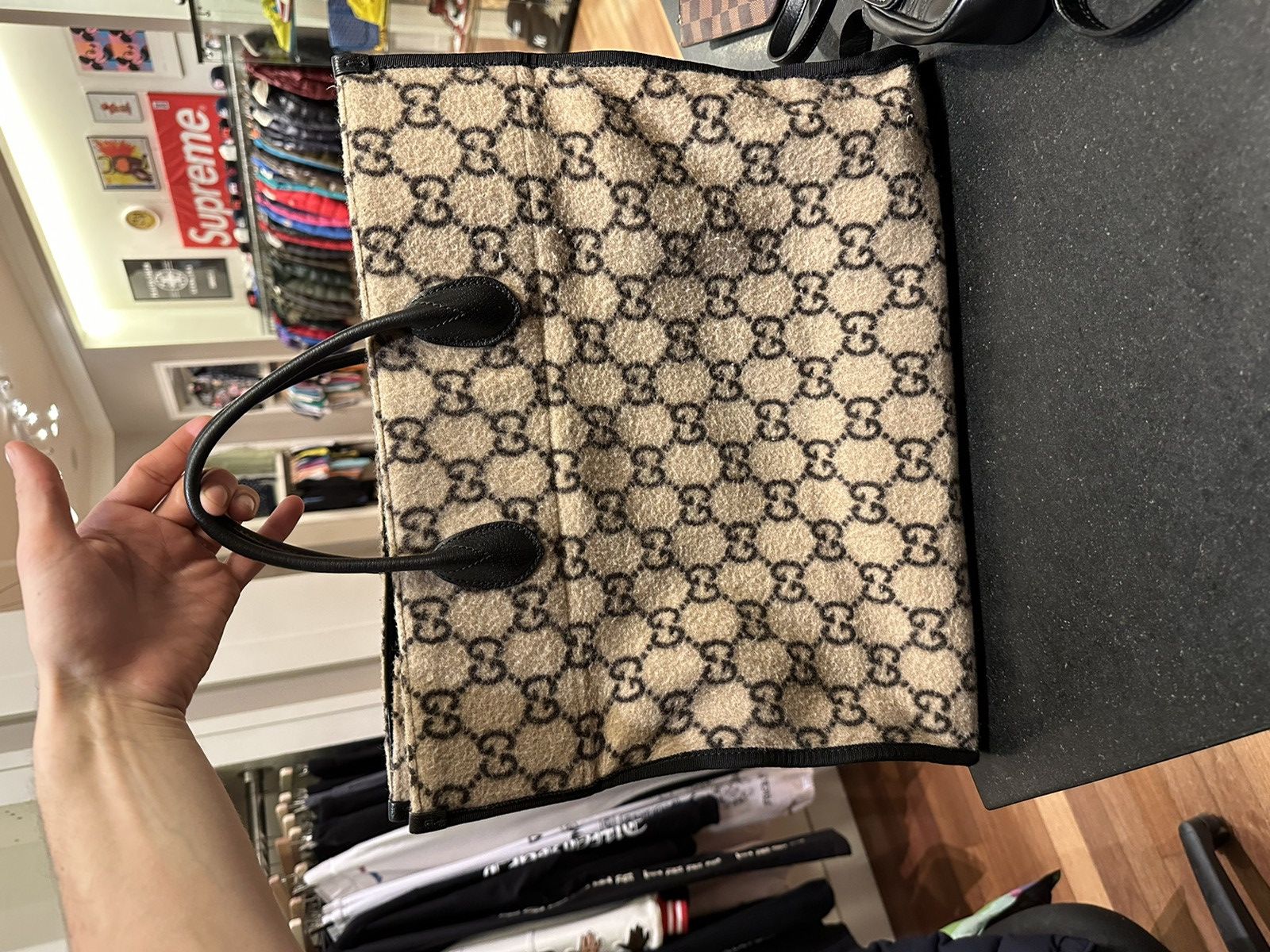 image of Gucci Monogram Tote Bag in Tan, Women's