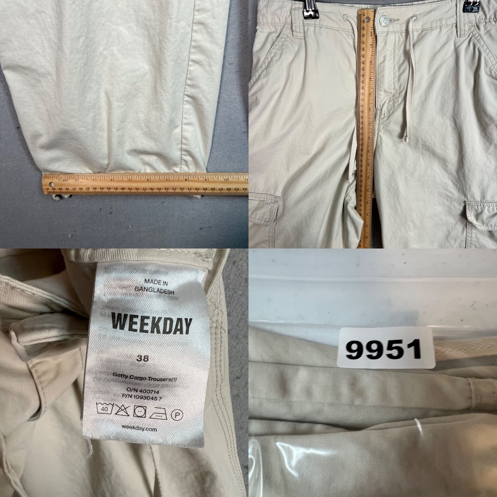 Weekday VINTAGE Weekday Womens Cargo Pants Wide Leg Beige Cotton 38 Casual Pants Womens Size 26" / US 2 / IT 38 - 8 Thumbnail