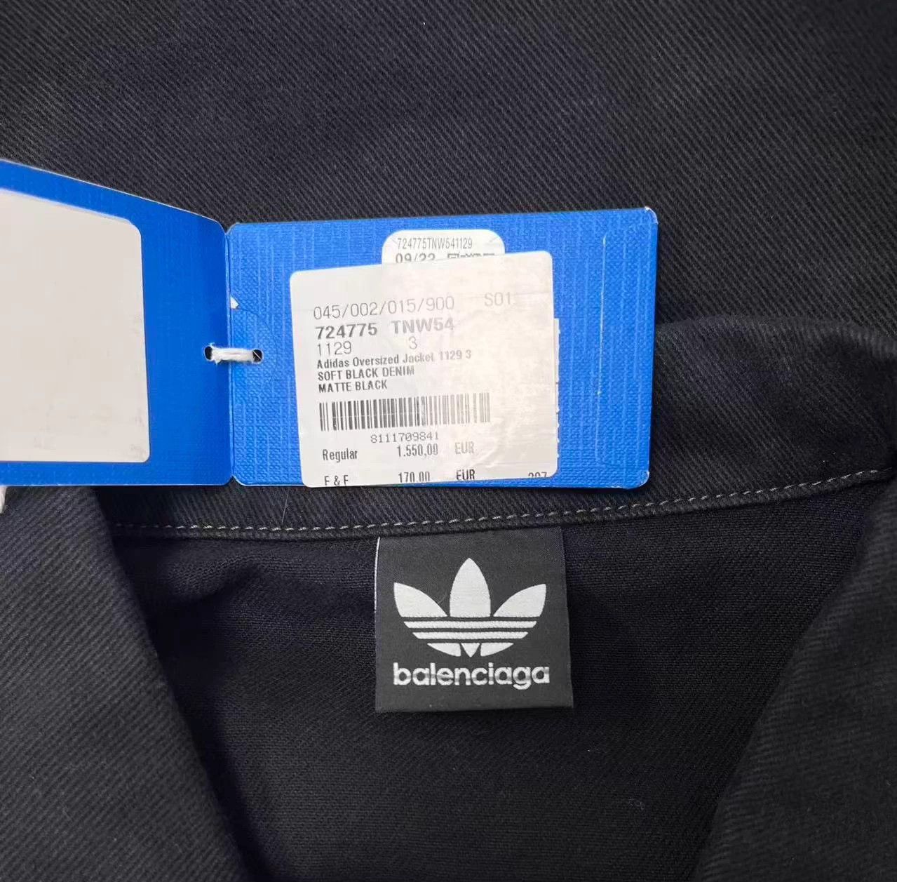 Balenciaga Balenciaga x adidas Logo Stripe Denim Oversized Unisex Black Size L / US 10 / IT 46 - 9 Thumbnail