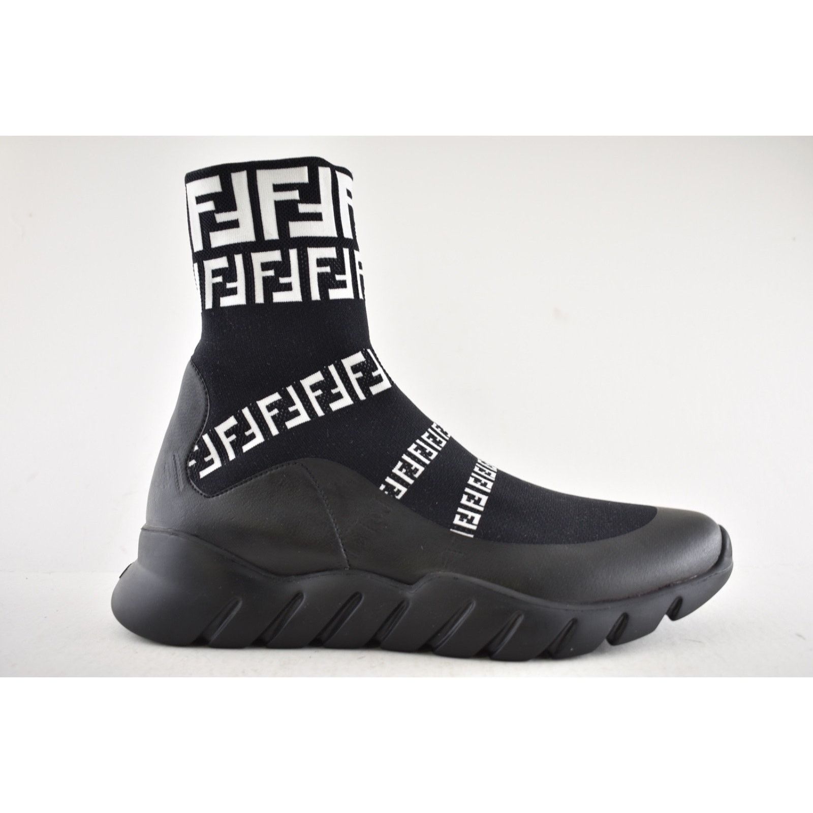 Fendi Fendi Mens Black White FF Monogram Knit Sock Trainer US 10 Size US 10 / EU 43 - 2 Thumbnail