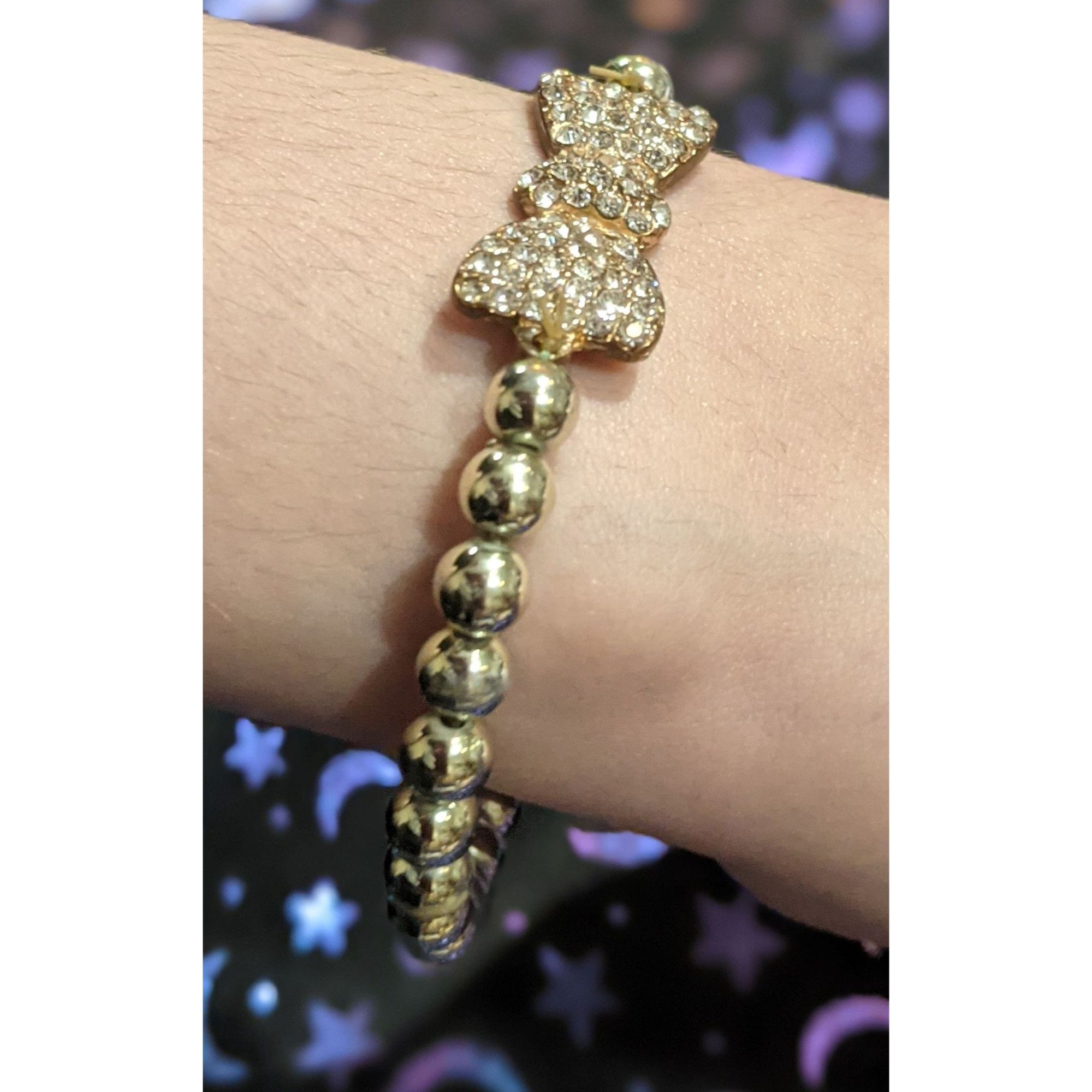 Other Coquette Rhinestone Bow Tie Gold Tone Beaded Bracelet Size ONE SIZE - 2 Thumbnail
