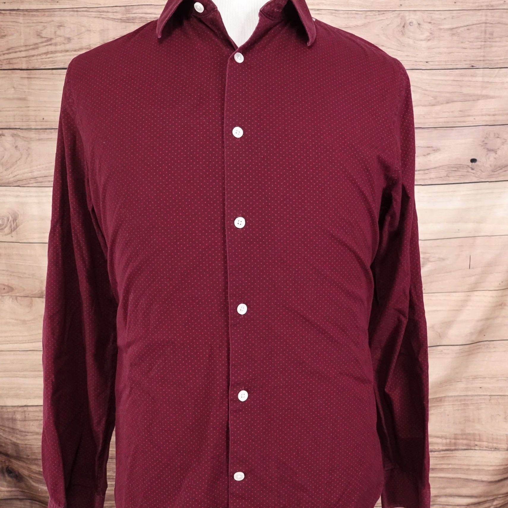 Express VINTAGE Express Men's Shirt Large Burgundy Red Polka Dot Long Sleeve Casual Business Size US L / EU 52-54 / 3 - 3 Thumbnail