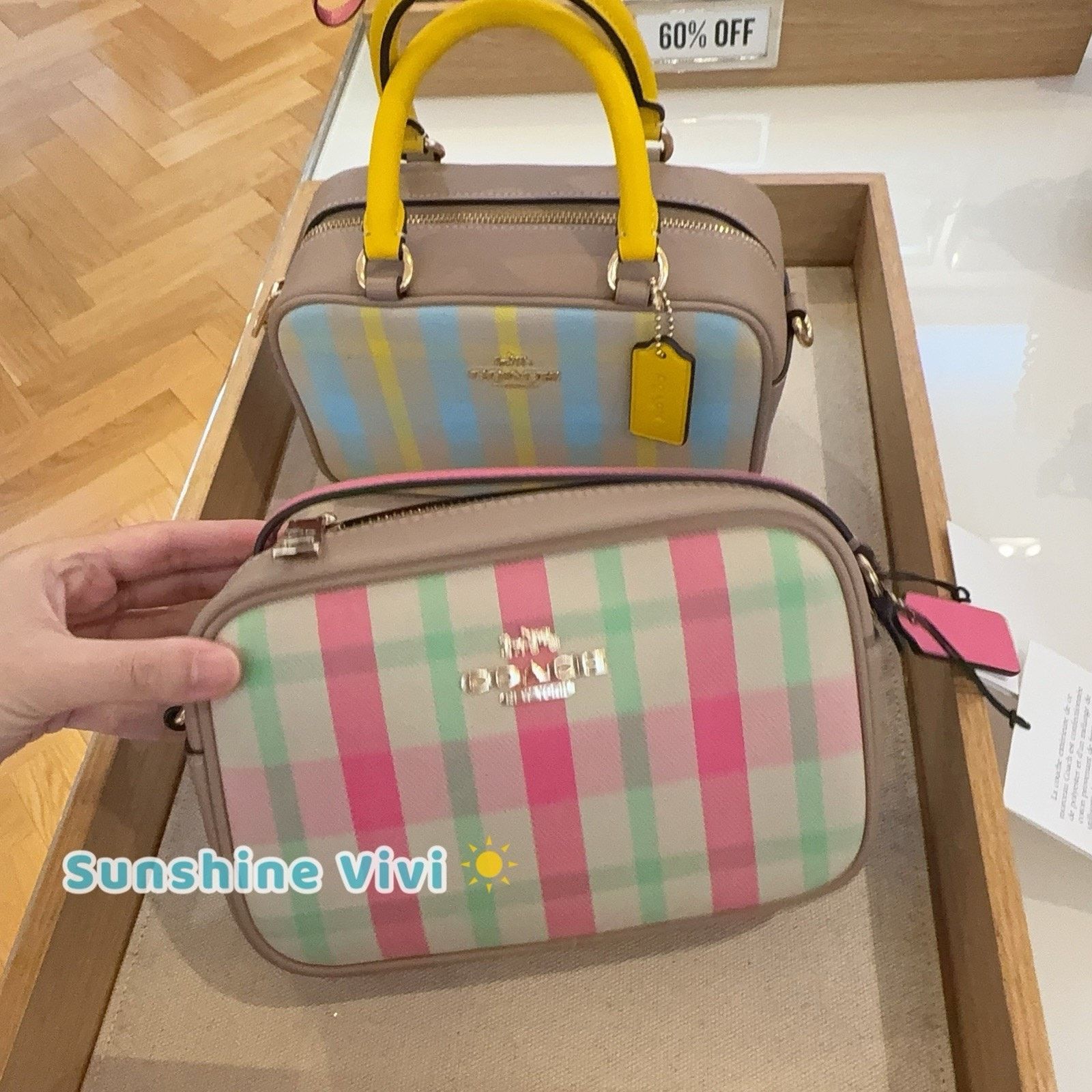 NWT COACH Mini Jamie Camera Bag Plaid CBM37 Gold/Pink