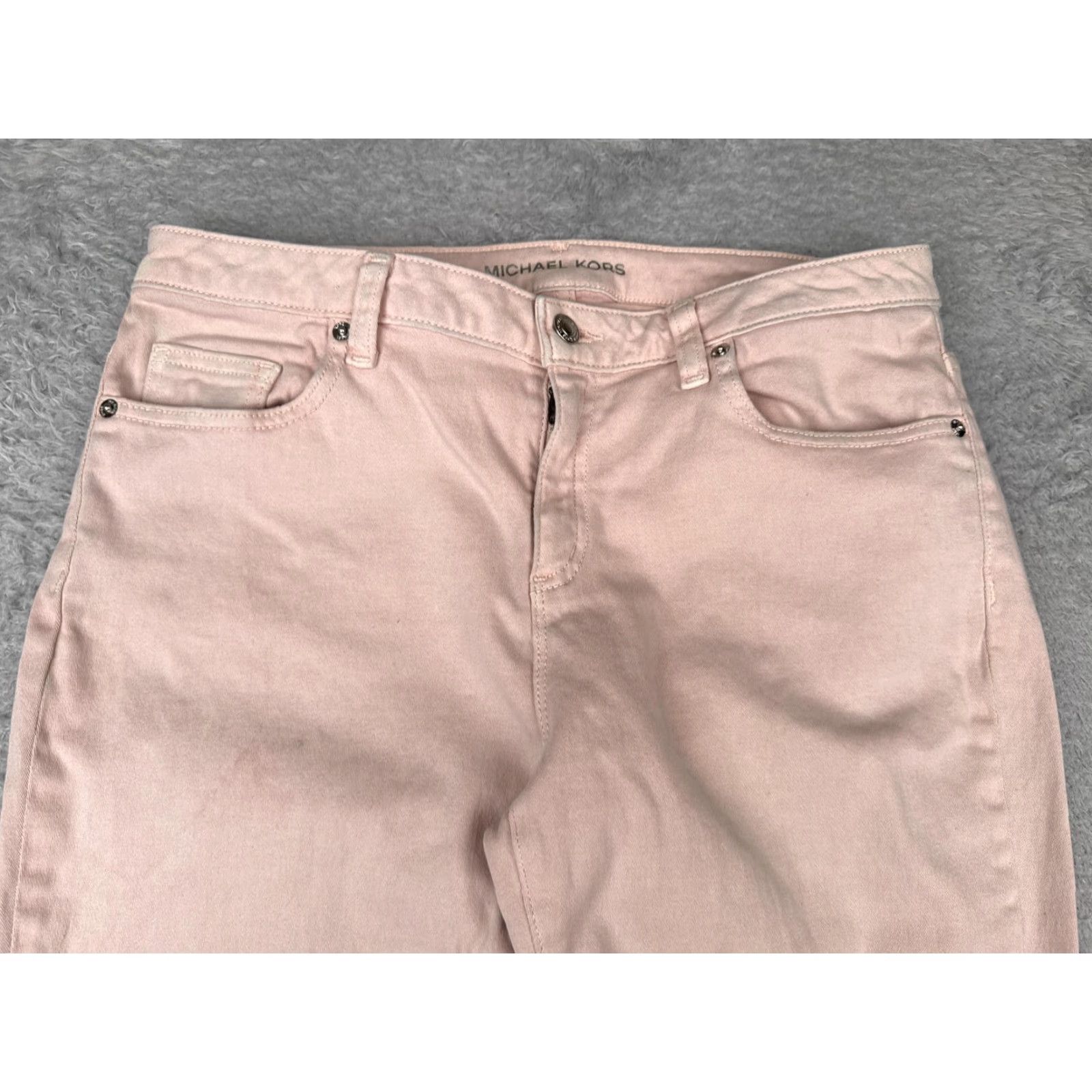 Michael Kors Michael Kors Jeans Womens 10 Pink Izzy Cropped Skinny Denim 5-Pocket Stretch Baggy? Size 32" / US 10 / IT 46 - 4 Thumbnail