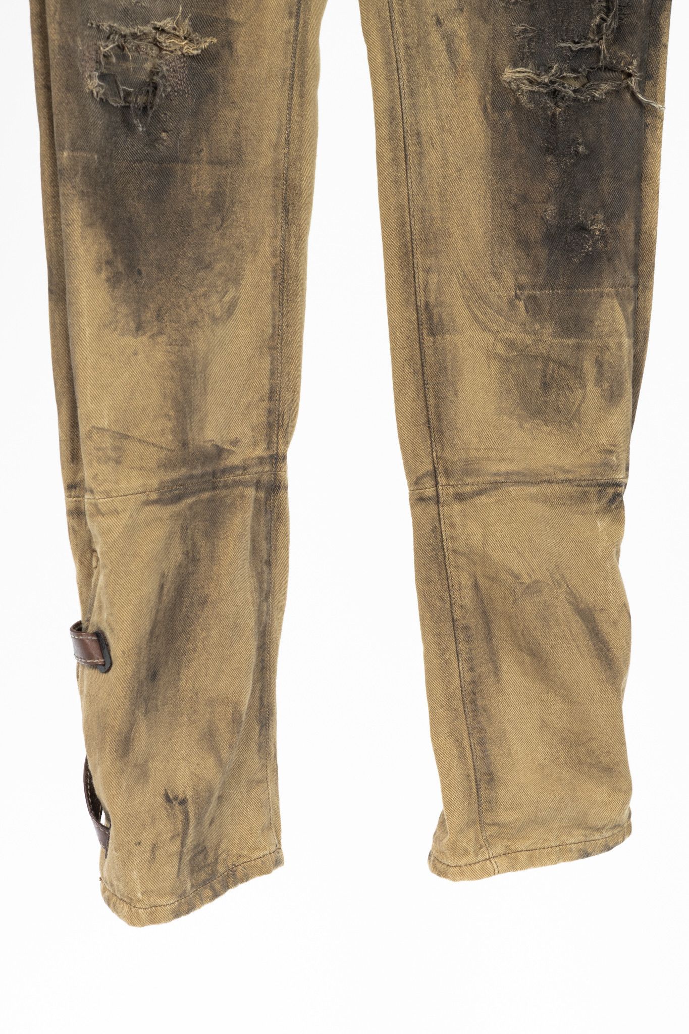 Ralph Lauren Ralph Lauren Tan Distressed Cotton Leather-Trim Jeans Size 29" - 8 Thumbnail