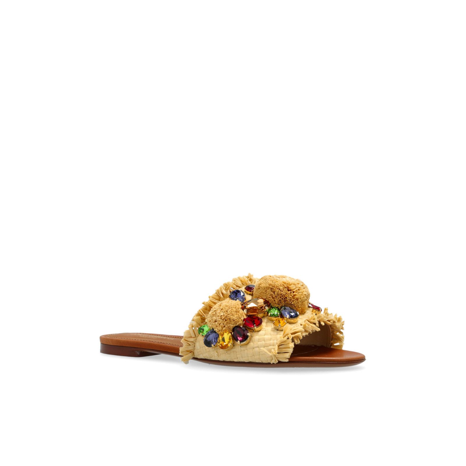 Dolce & Gabbana DOLCE&GABBANA Crystal Beige Raffia Slides New & Authentic (W Size US 10 / IT 40 - 2 Thumbnail