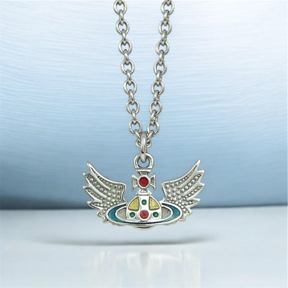 Vivienne Westwood VIVIENNE WESTWOOD Silver Multicolor Winged Saturn Necklace Size ONE SIZE - 1 Thumbnail