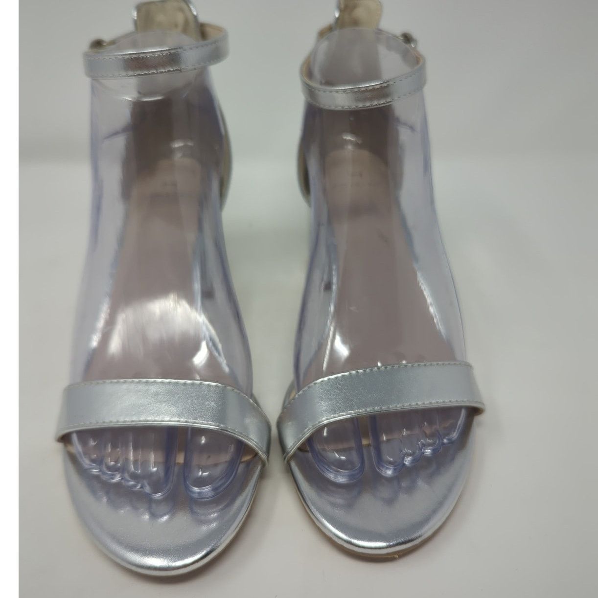 Other H By Halston Silver Metallic Block Heel Ankle Strap 7 Size US 7 / IT 37 - 3 Thumbnail