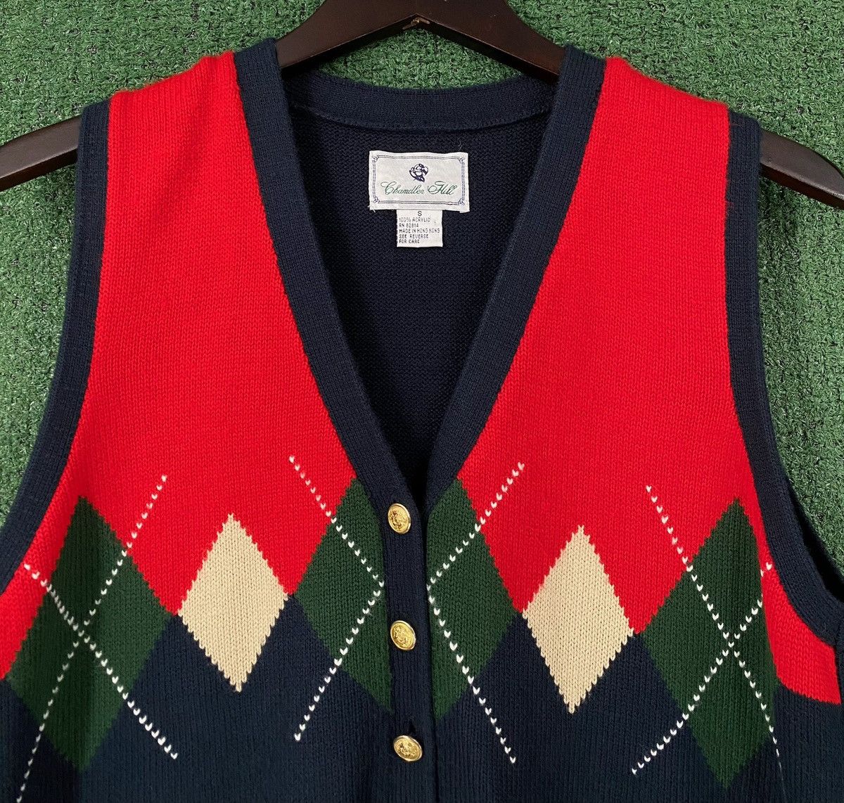 Vintage 90’s Chandler Hill Navy Argyle Button Up Sweater Vest Medium Size M / US 6-8 / IT 42-44 - 2 Thumbnail