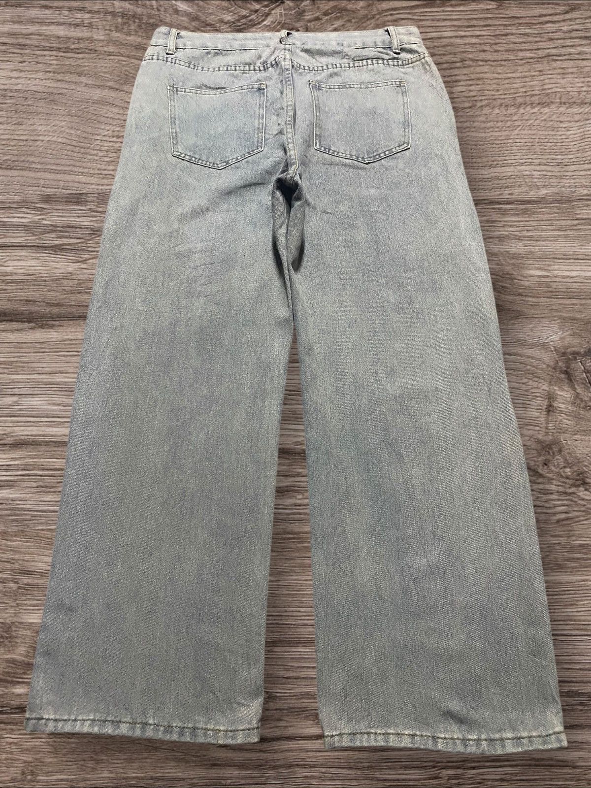 Japanese Brand Vintage Japanese Brand Cross Print Faded Wash Baggy Jeans Size US 35 - 2 Thumbnail