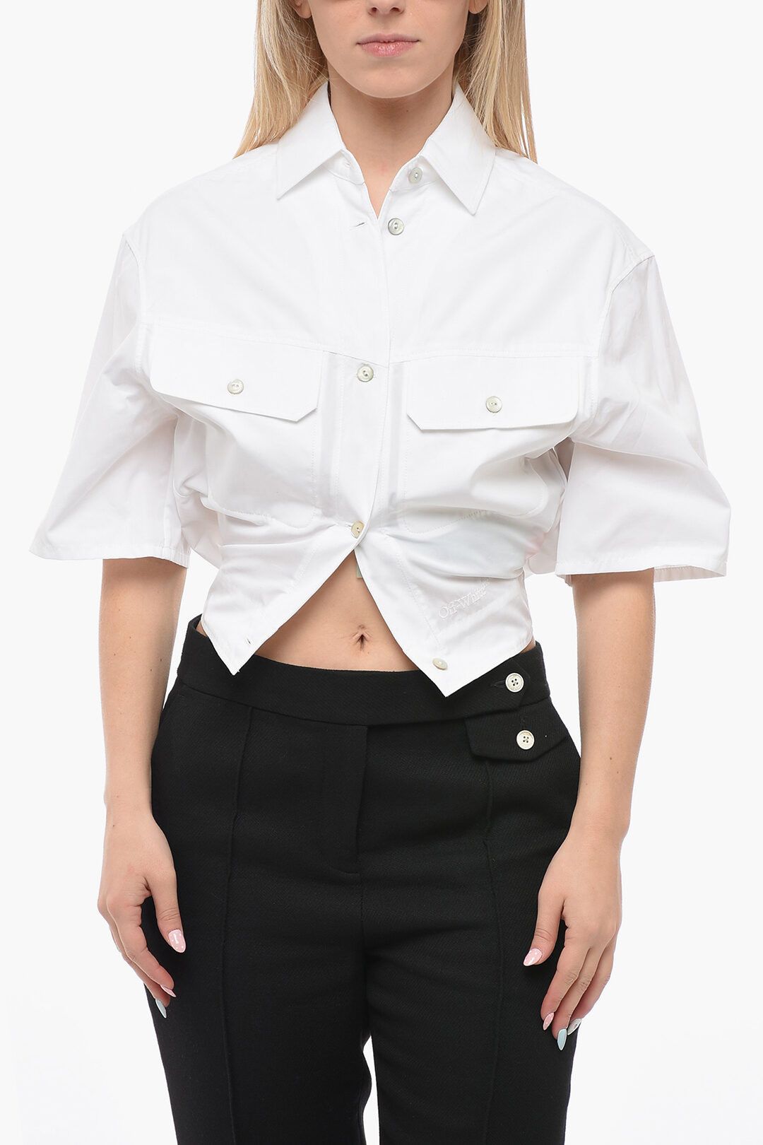image of Off White Og1Mm0524 Cropped Shorts Sleeved Shirt In White, Women's (Size Medium)