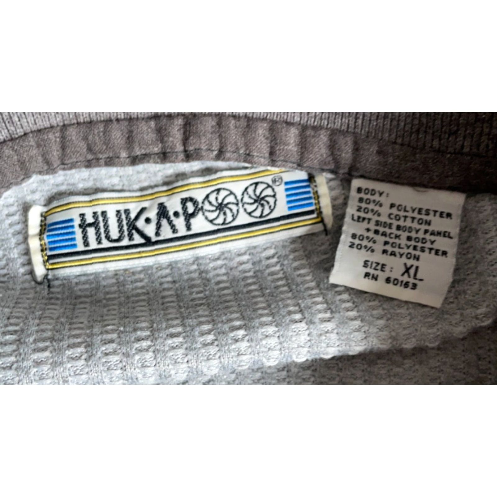 Vintage 80s Waffle Knit Long Sleeve Polo Shirt Adult Large Gray Blue Striped Huk-a-poo Size US L / EU 52-54 / 3 - 3 Thumbnail