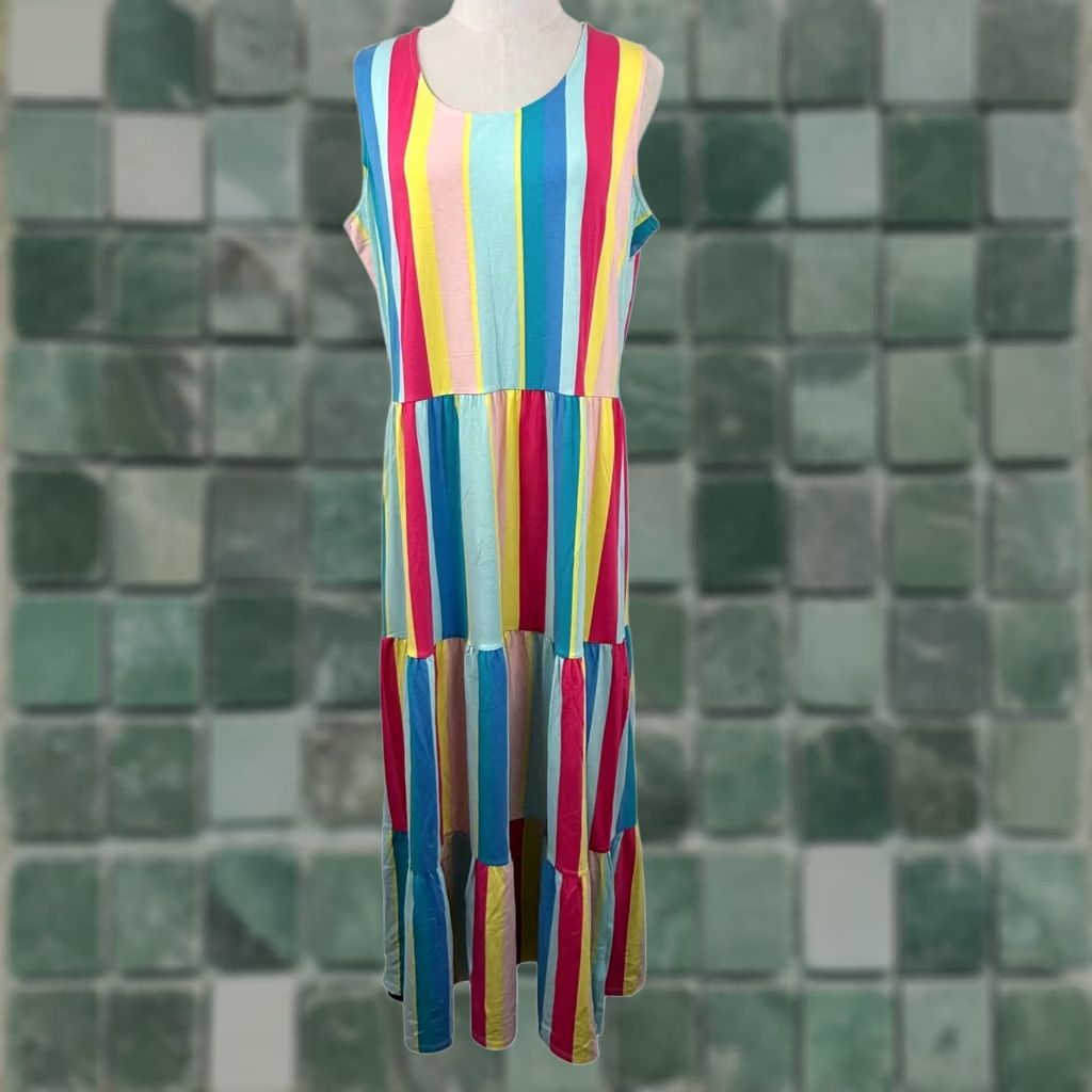 Lands' End Lands' End Maxi Dress Rainbow Striped Tiered Sleeveless Summer NWT L Womens Suitability? Size L / US 10 / IT 46 - 1 Thumbnail