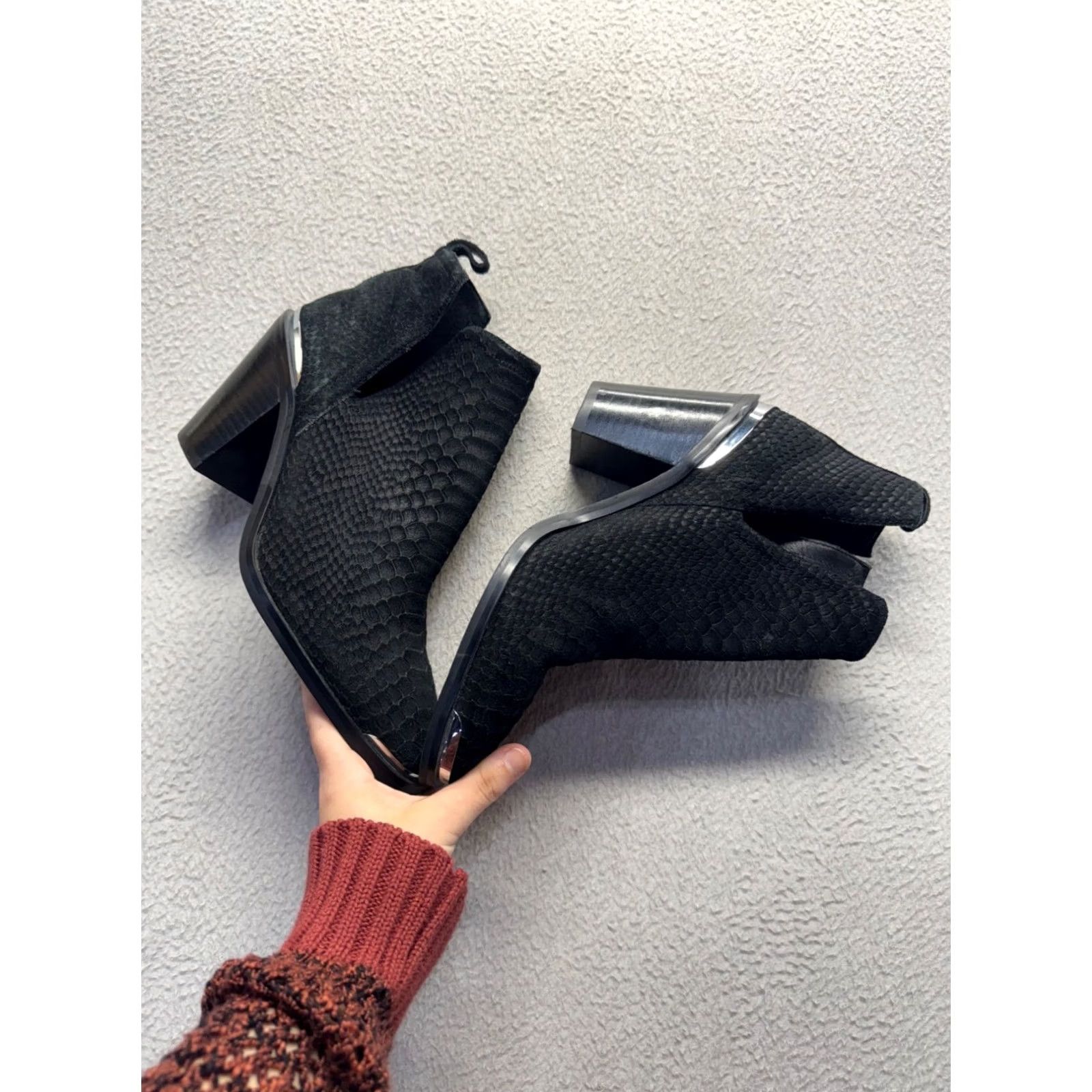 Jeffrey Campbell Jeffrey Campbell Black Snake Print Square Toe Ankle Boots With Block Heel Womens 8.5 Bootie Size US 9 / IT 39 - 5 Thumbnail